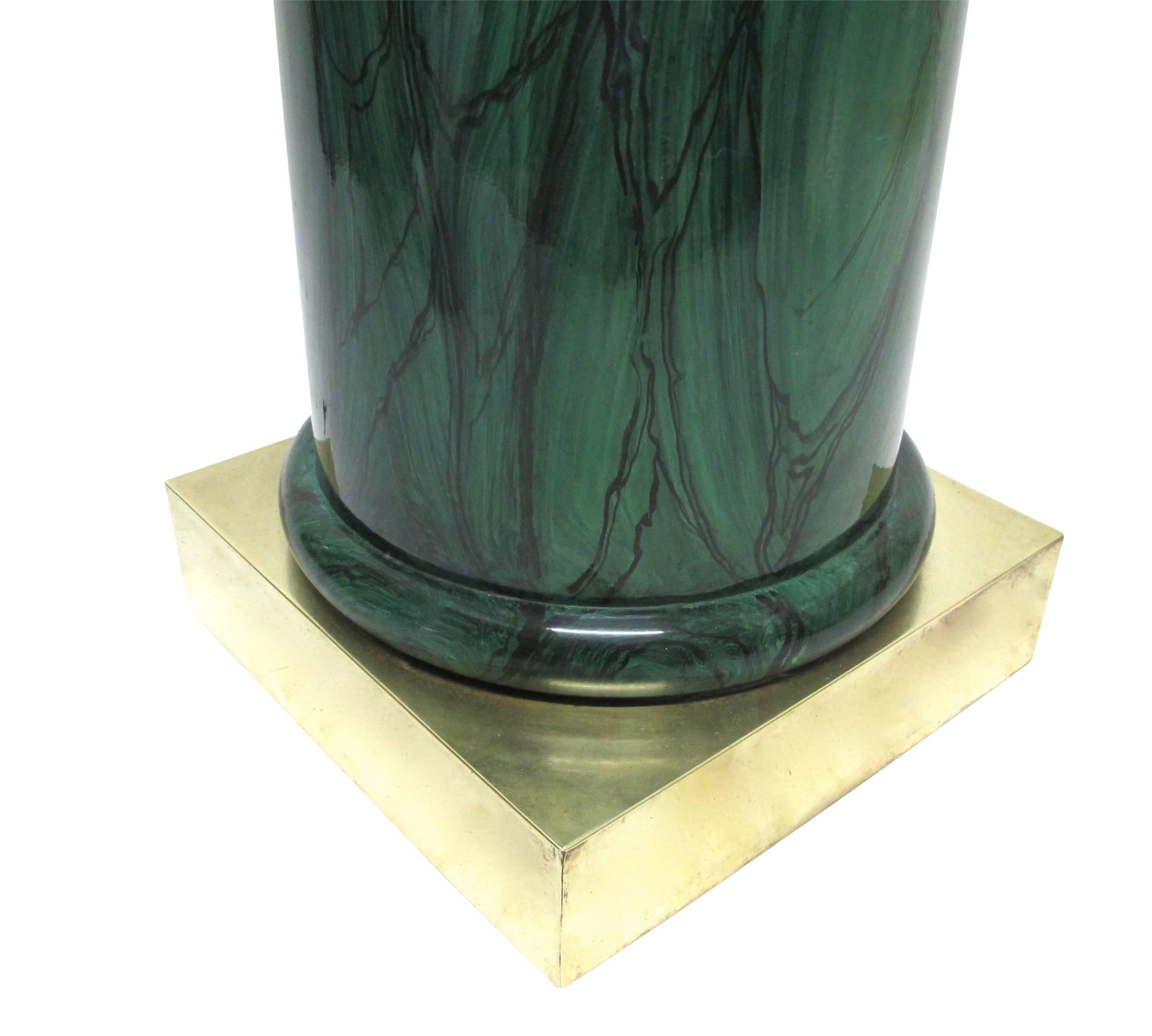 Faux Painted Malachite Pedestal Column with Brass Base In Good Condition In San Francisco, CA