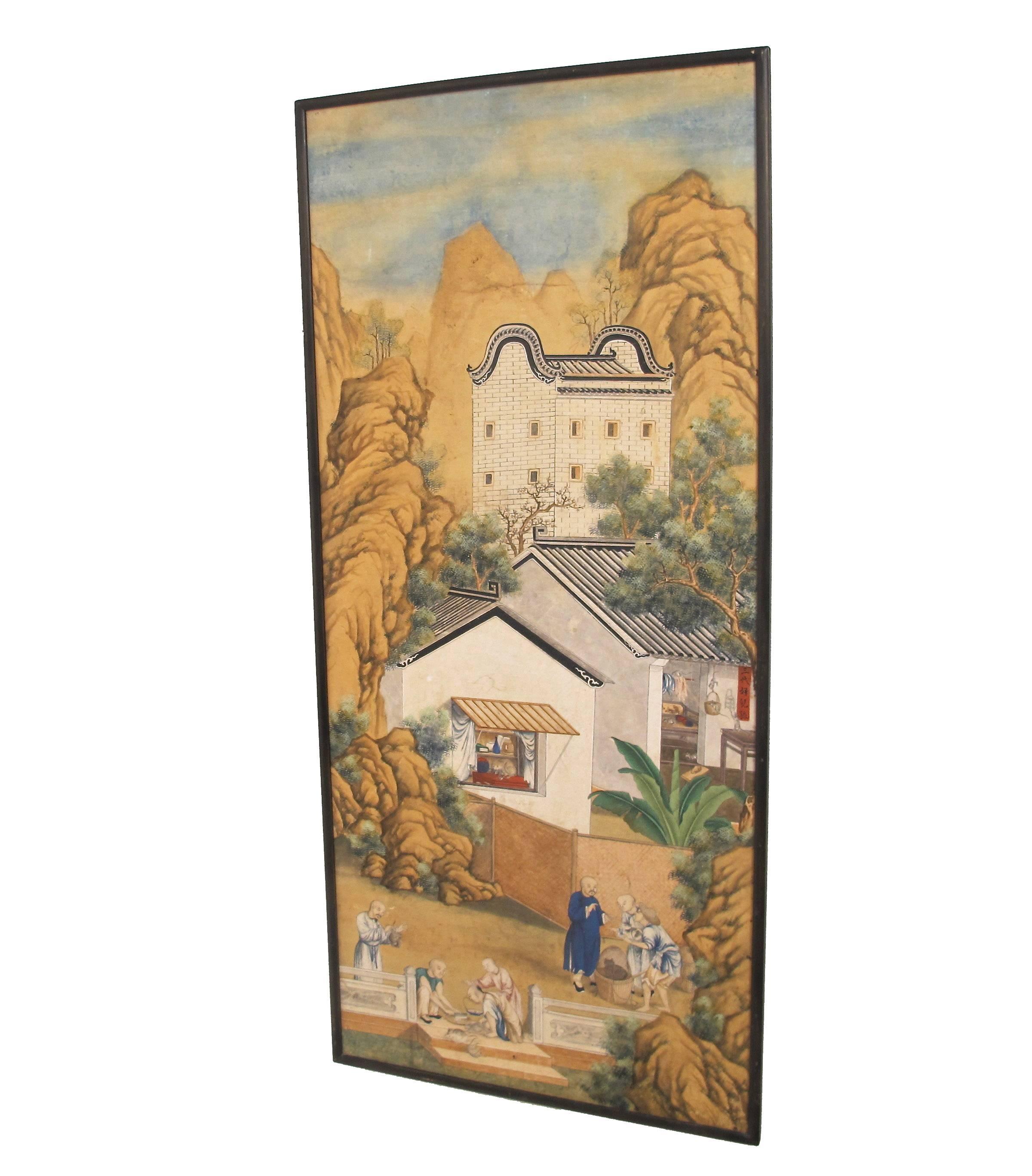 Hand-Painted 19th Century Chinese Watercolor Painting on Paper