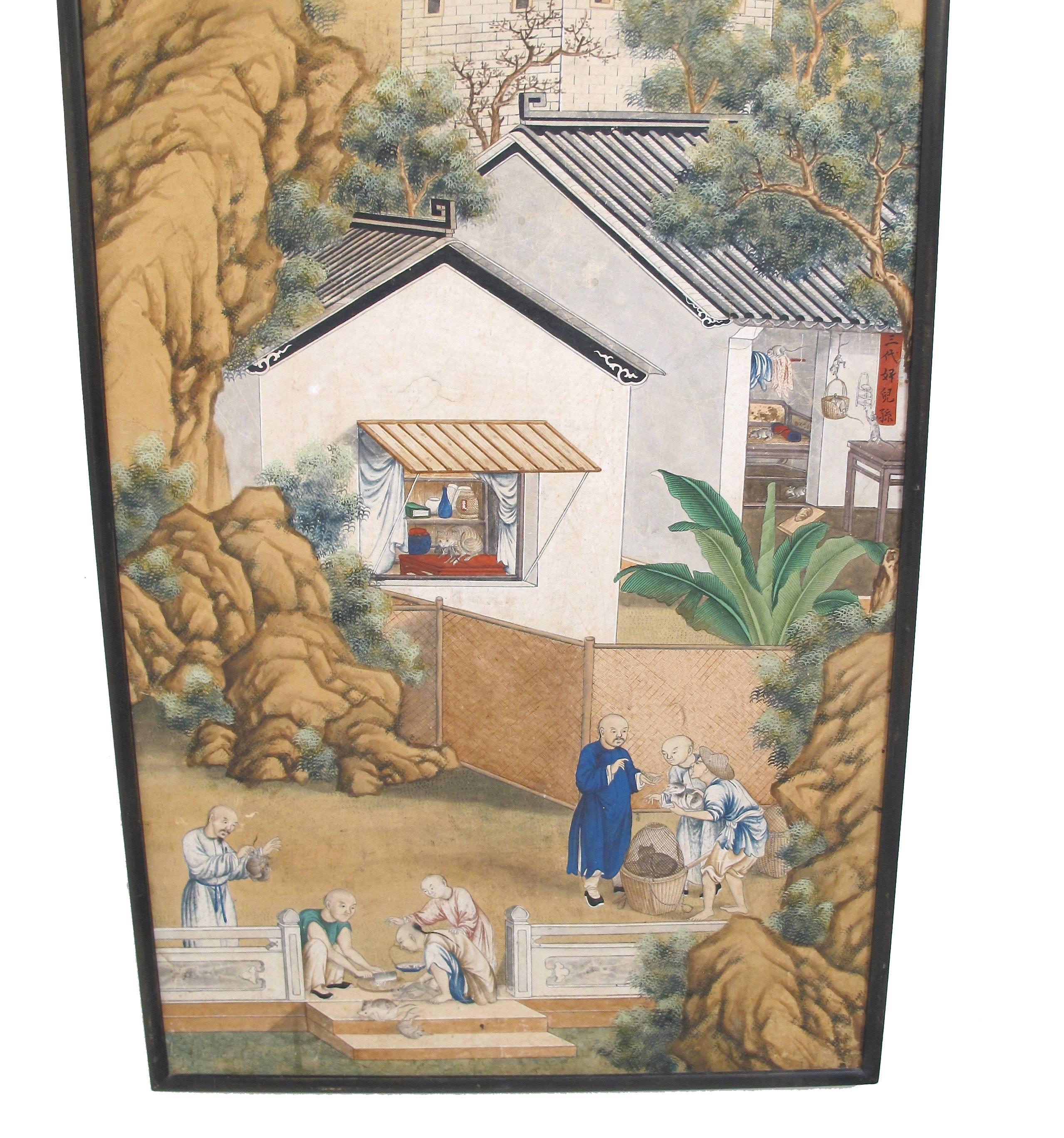 19th Century Chinese Watercolor Painting on Paper In Excellent Condition In San Francisco, CA