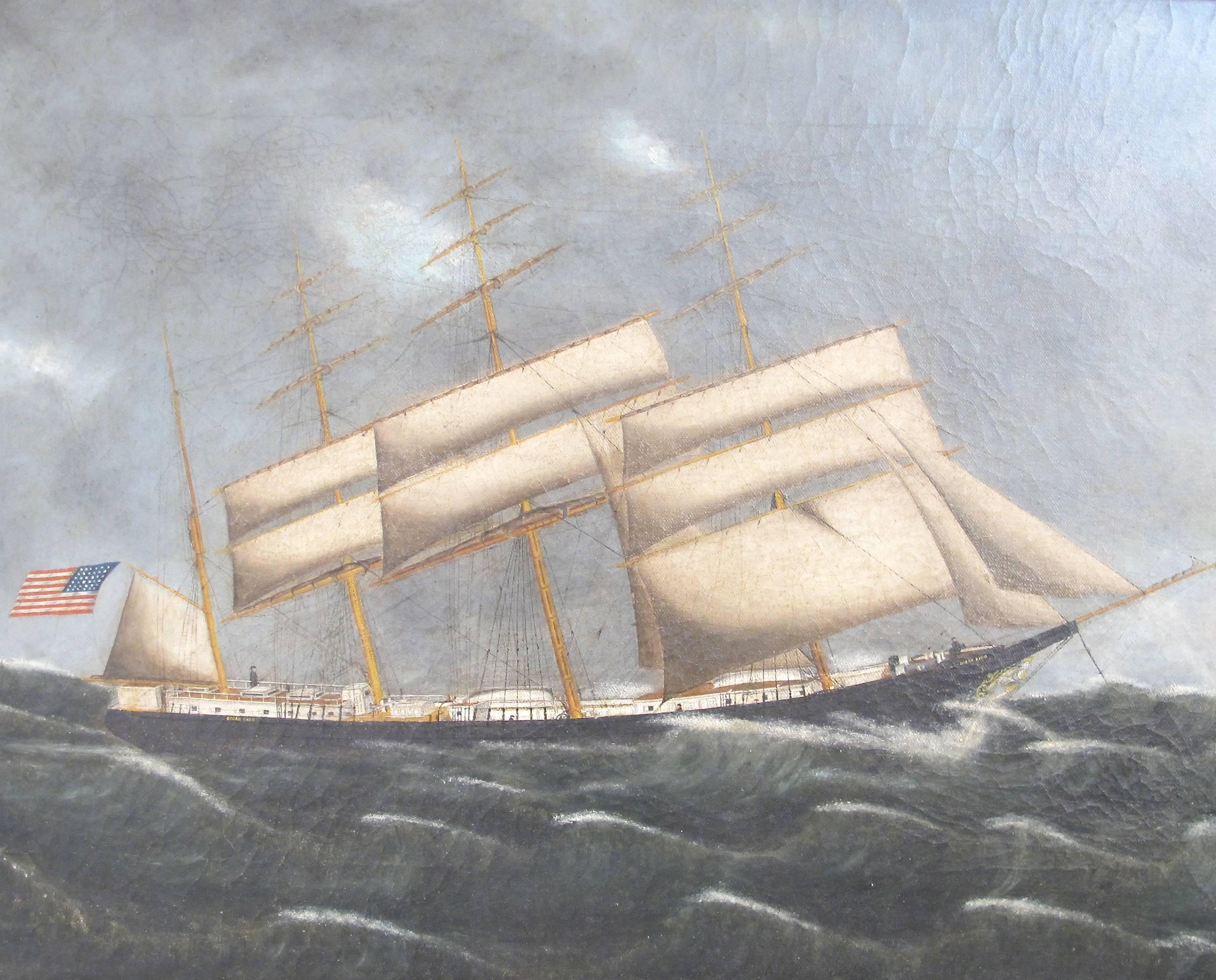 American Ship Oil Painting, 19th Century Maritime In Excellent Condition In San Francisco, CA