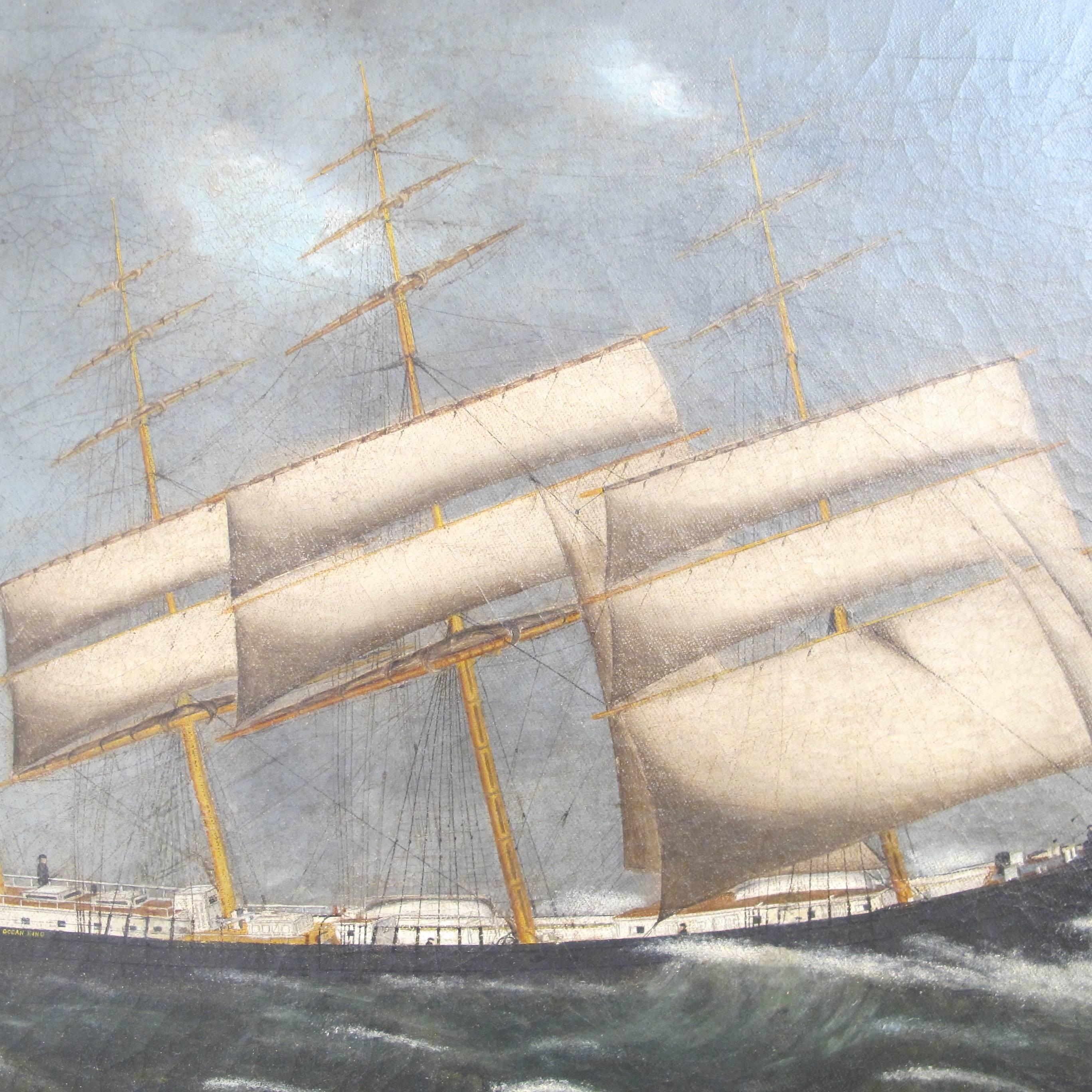 Canvas American Ship Oil Painting, 19th Century Maritime