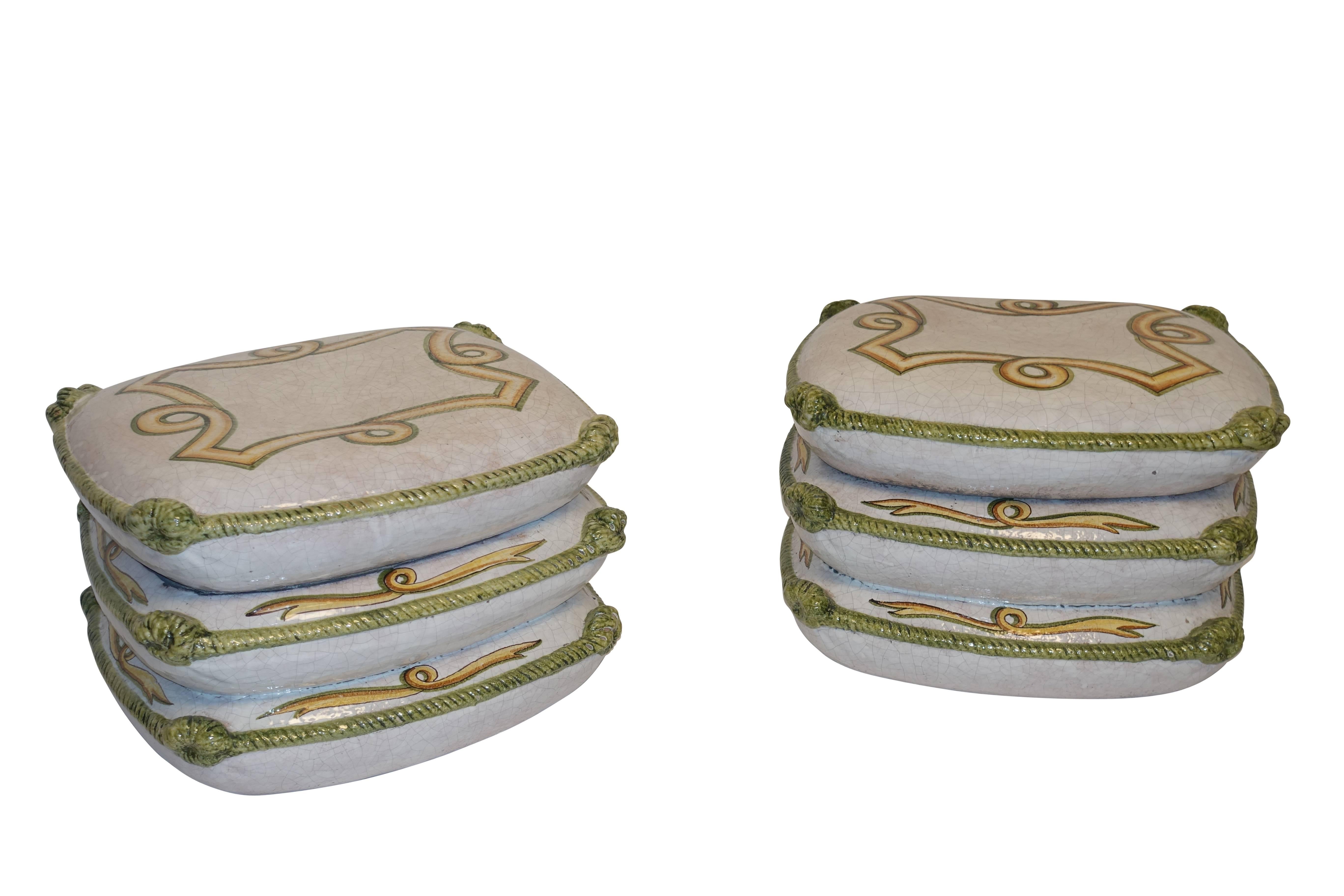 Glazed Vintage Pair of Ceramic Garden Stools or Tables,  Italian