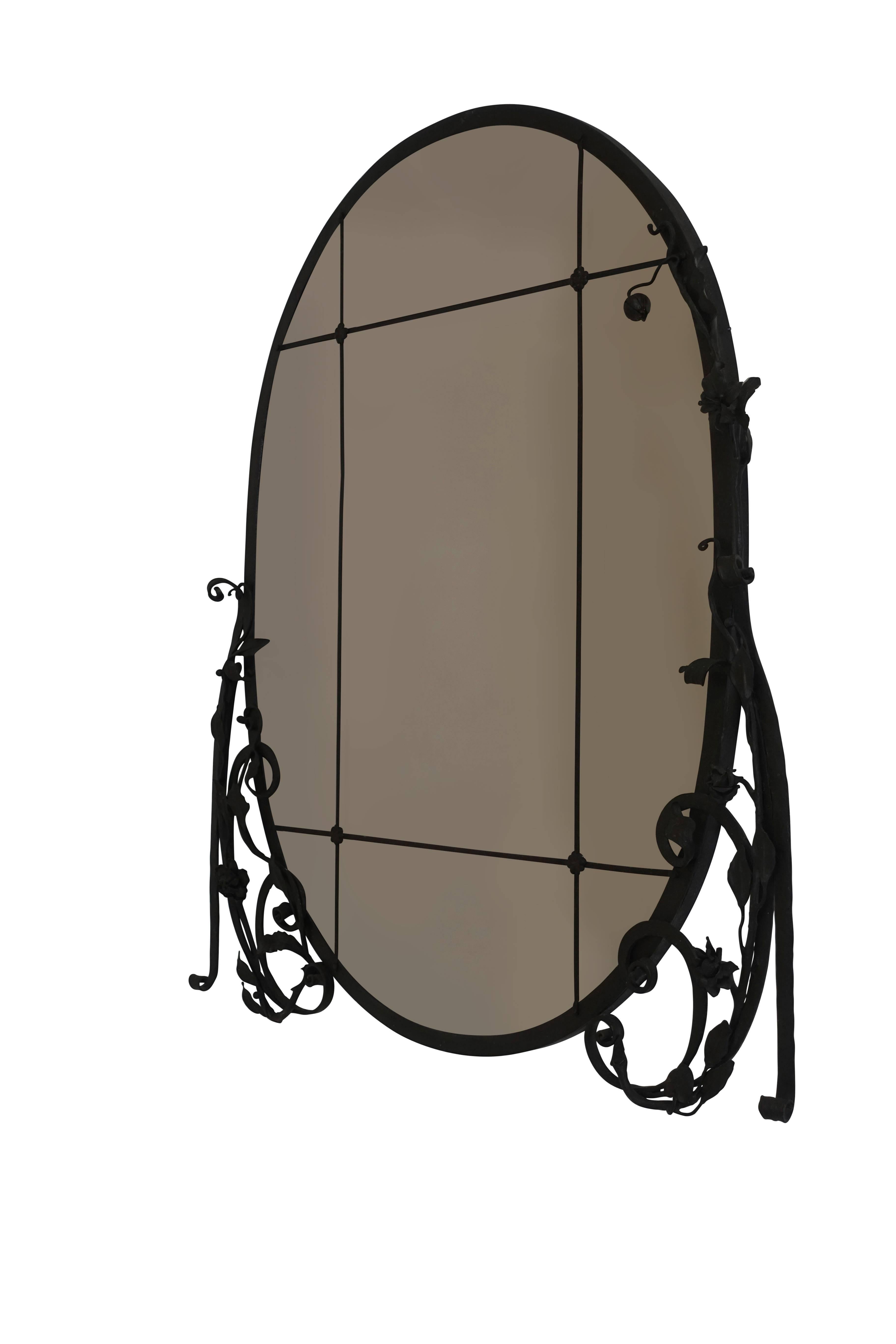 Early 20th century French Hand Wrought Iron  mantel Glass Mirror In Excellent Condition In San Francisco, CA