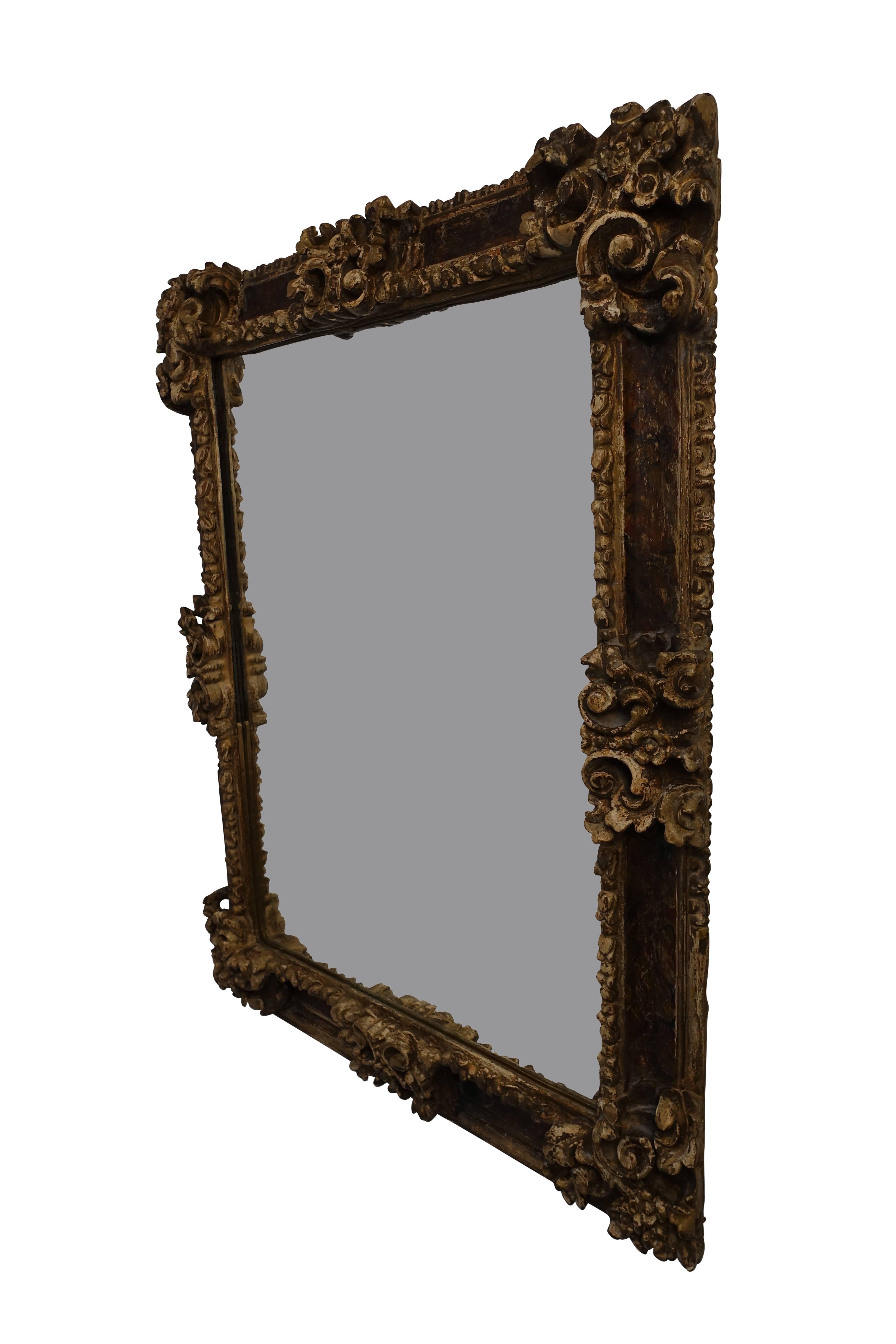 Carved Spanish Colonial Gilt and Painted Mirror Frame, 19th Century