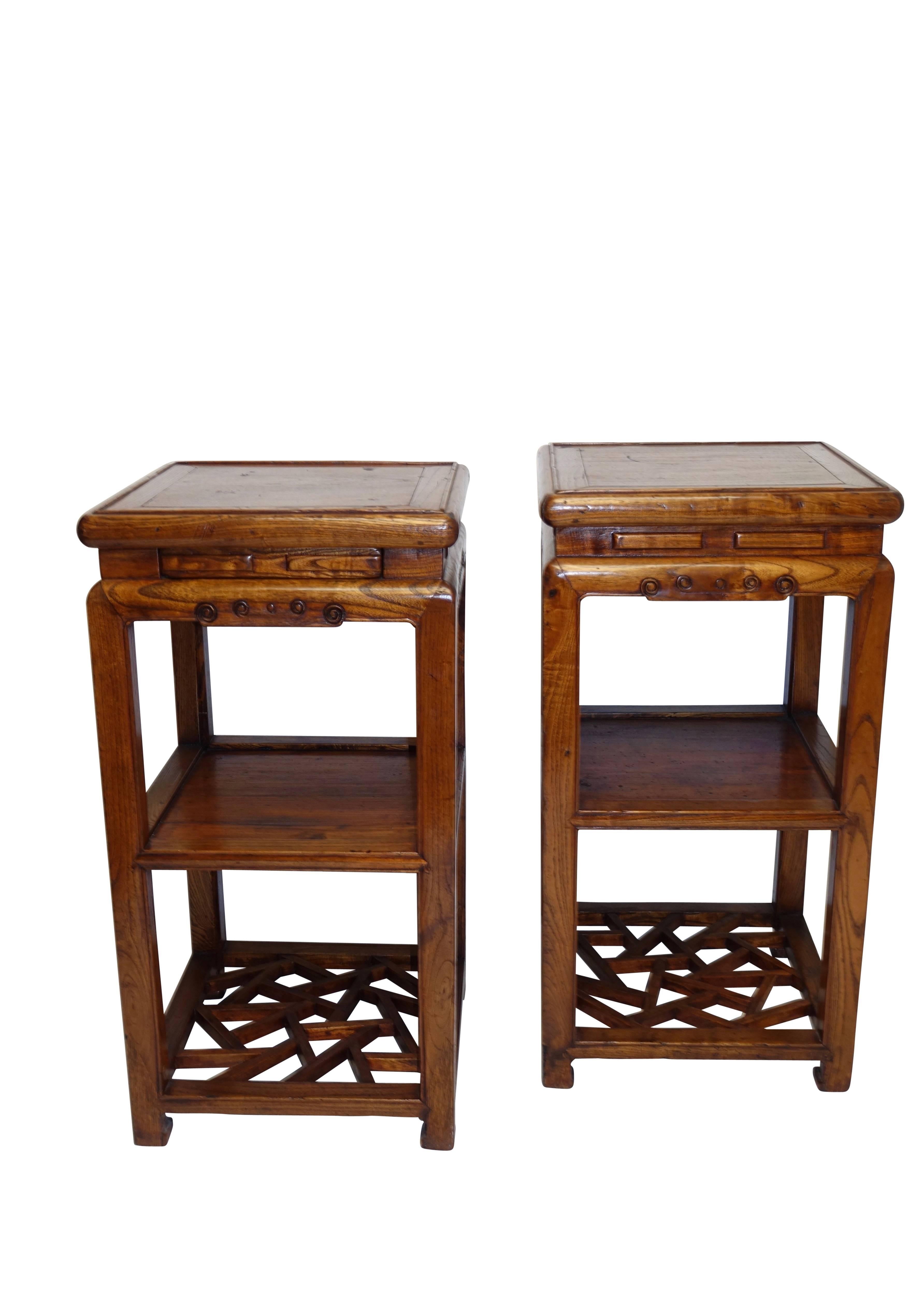 Chinese Pair of Qing Dynasty Two-Tier Stands with Hidden Drawers