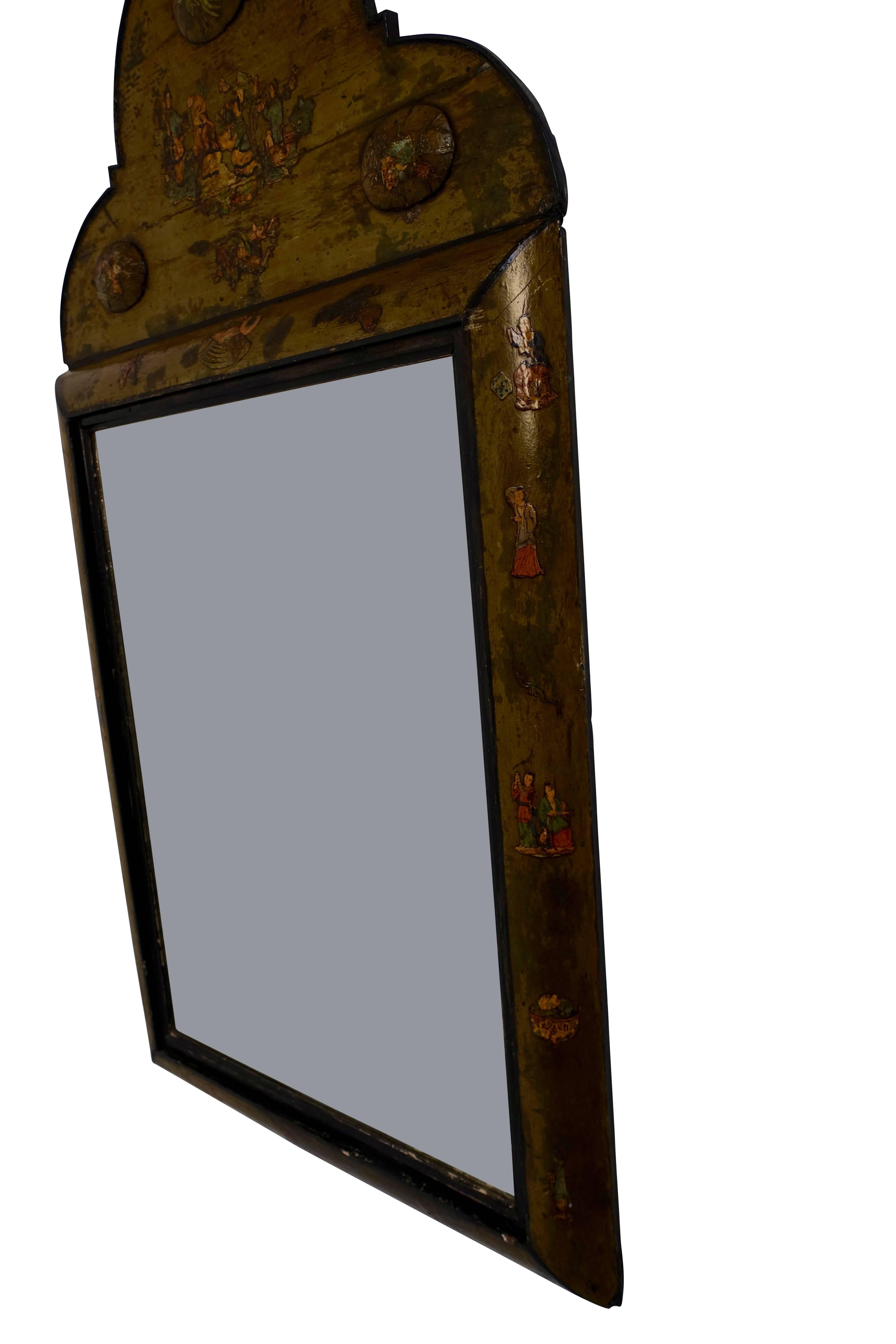 Chinoiserie Dutch Painted and Decoupage Mirror, circa 1800