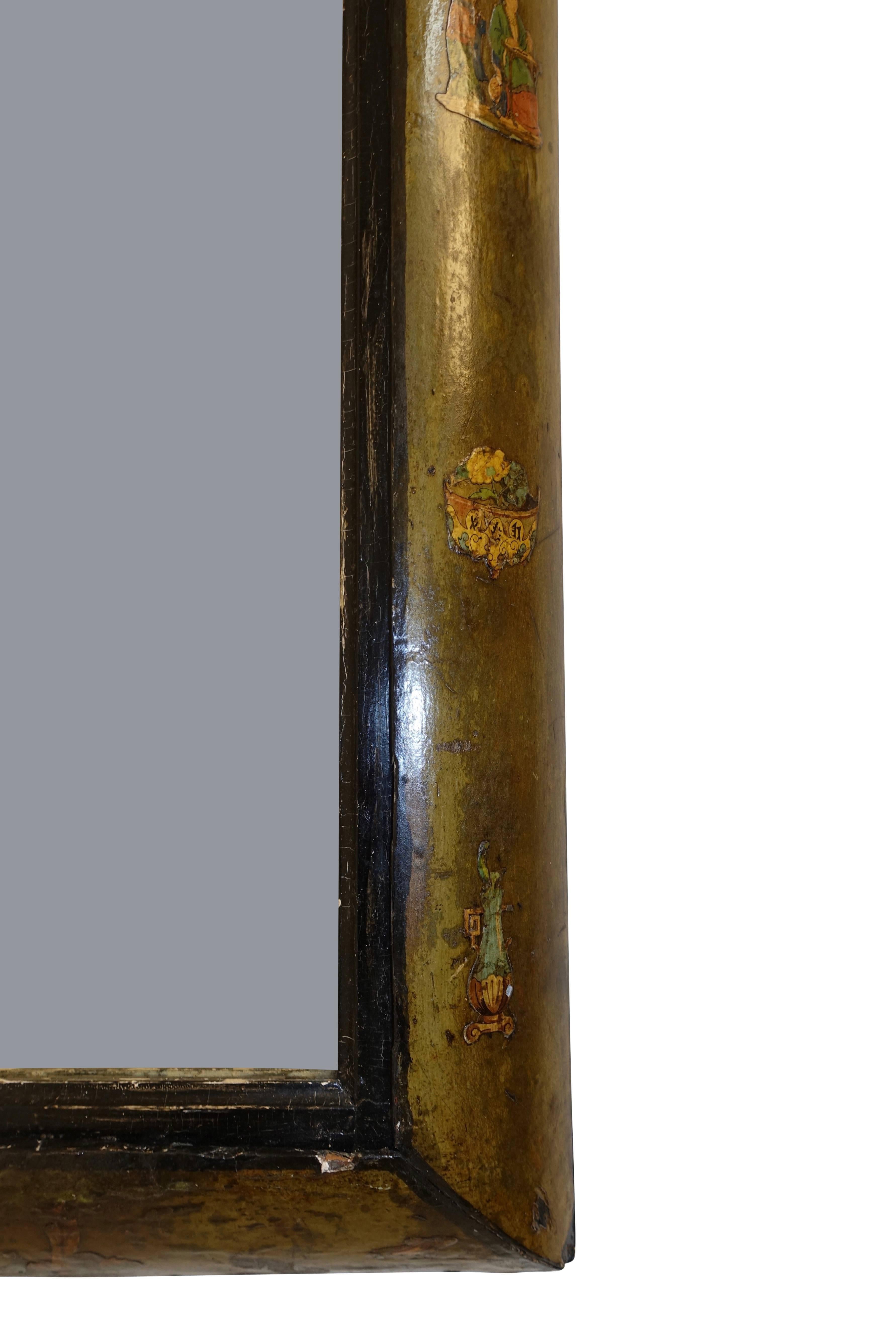 Beveled Dutch Painted and Decoupage Mirror, circa 1800