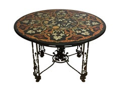 Pieta Dura Inlaid Stone and Wrought Iron Garden or Center Table, Italian 1930's