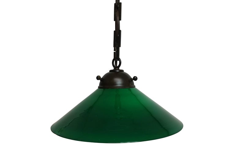 Antique Emeralite Green Encased Glass Pendant Hanging Light Fixture American Antique Emeralite Green Encased Glass Pendant Hanging Light Fixture For