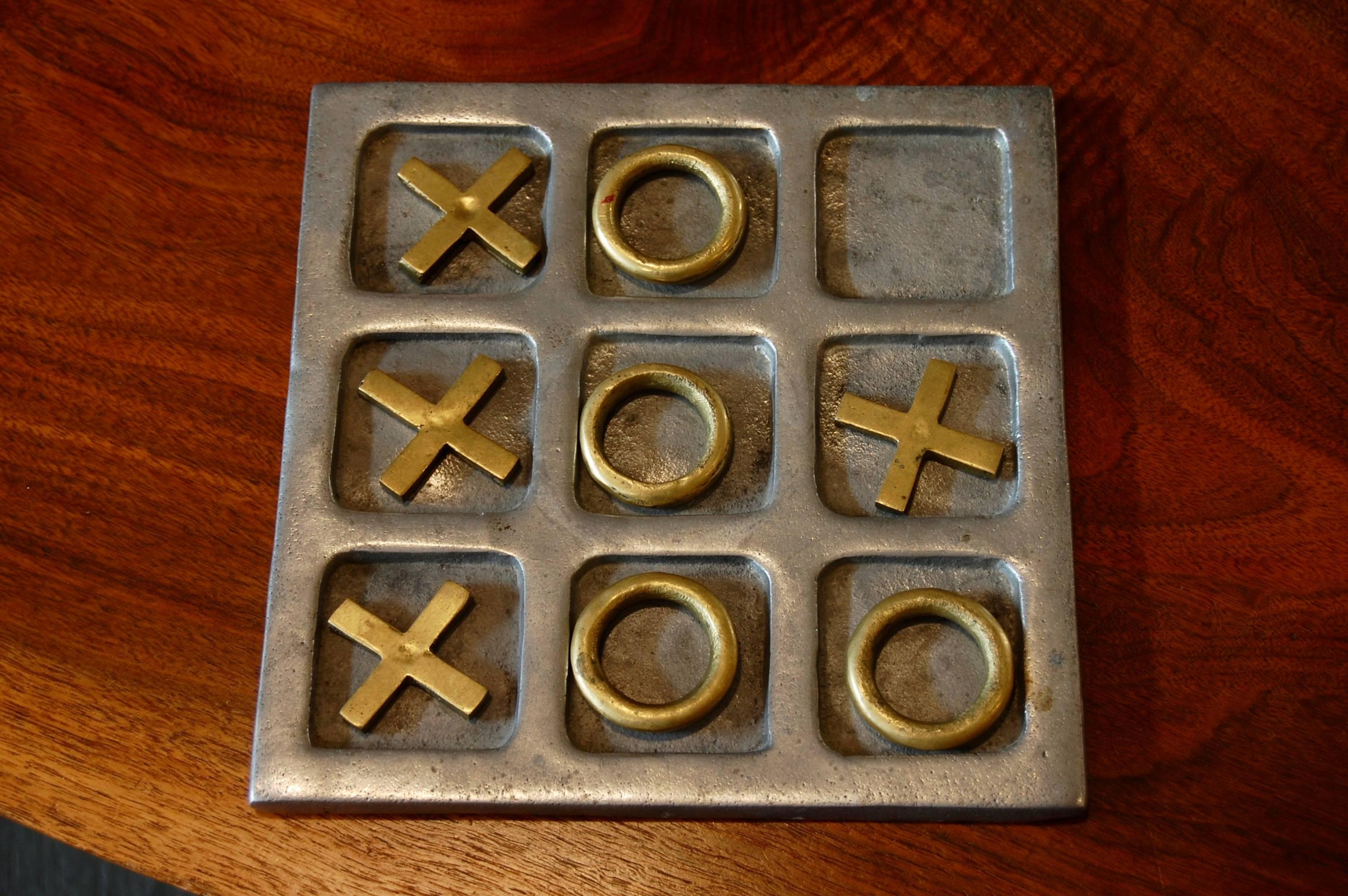 American 1970s Modernist Brass and Aluminum Tic Tac Toe Game