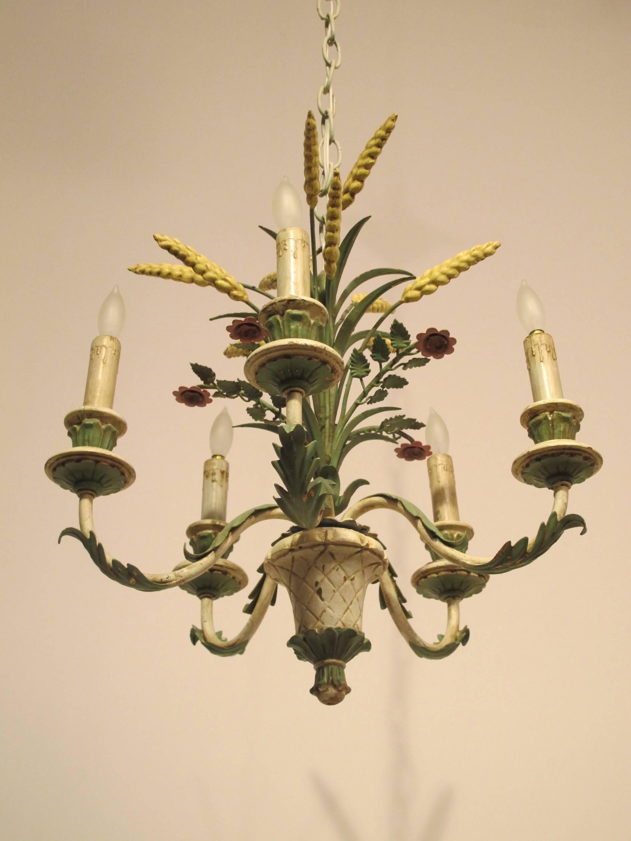 Painted Italian Wood and Tole Chandelier