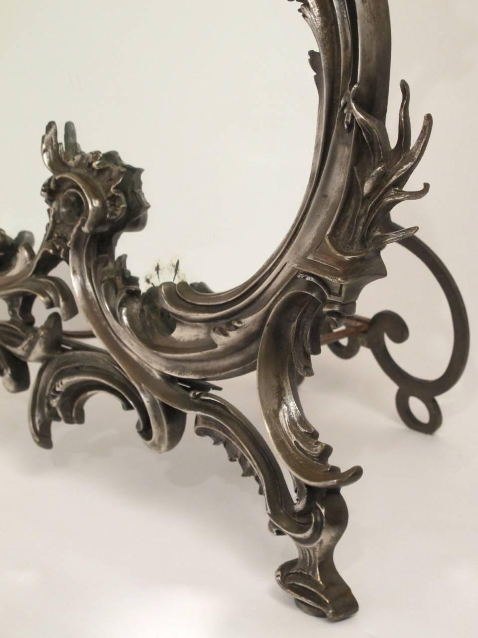 19th Century Rococo Style Silvered Bronze Vanity Mirror