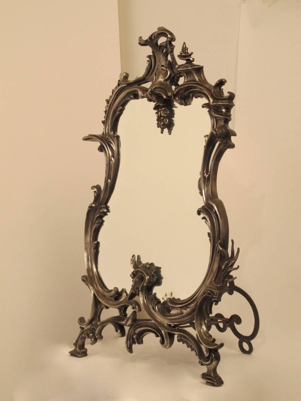 Rococo Style Silvered Bronze Vanity Mirror In Excellent Condition In San Francisco, CA
