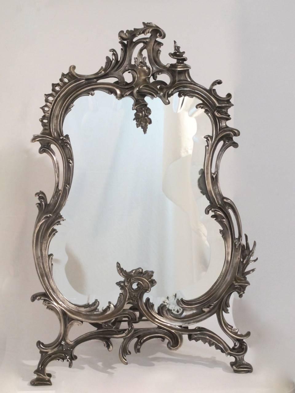 European Rococo Style Silvered Bronze Vanity Mirror