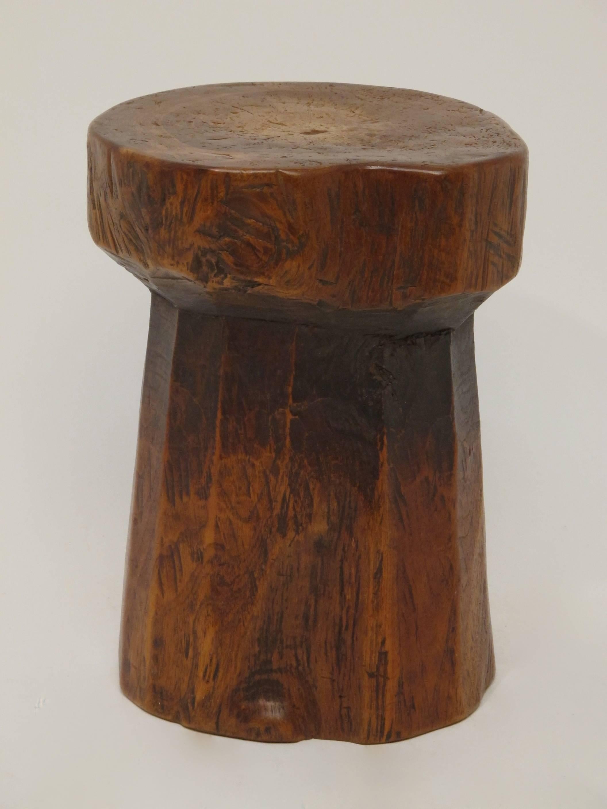 Carved 19th Century Japanese Elm Wood Stool