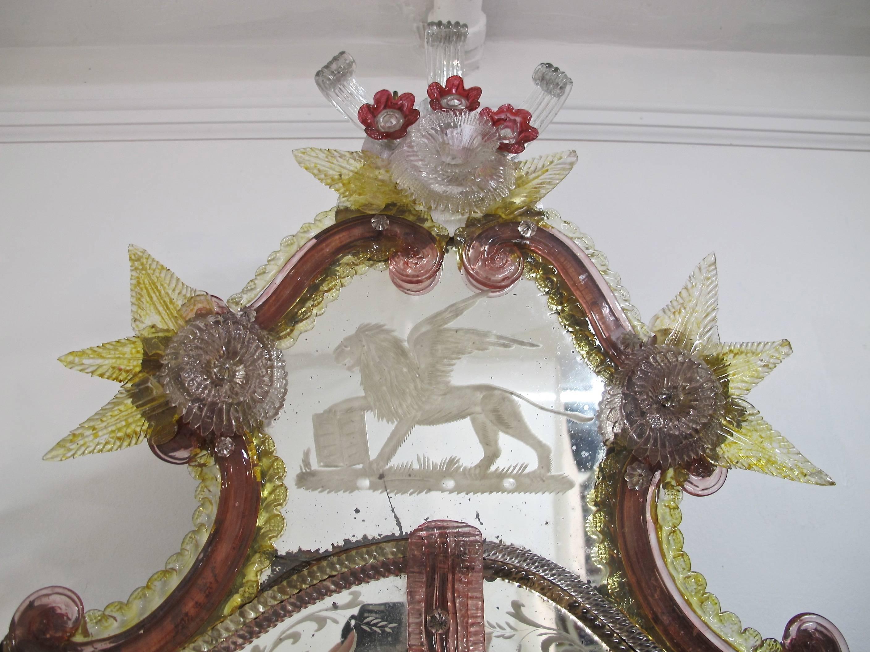 Etched 19th Century Venetian Mirror