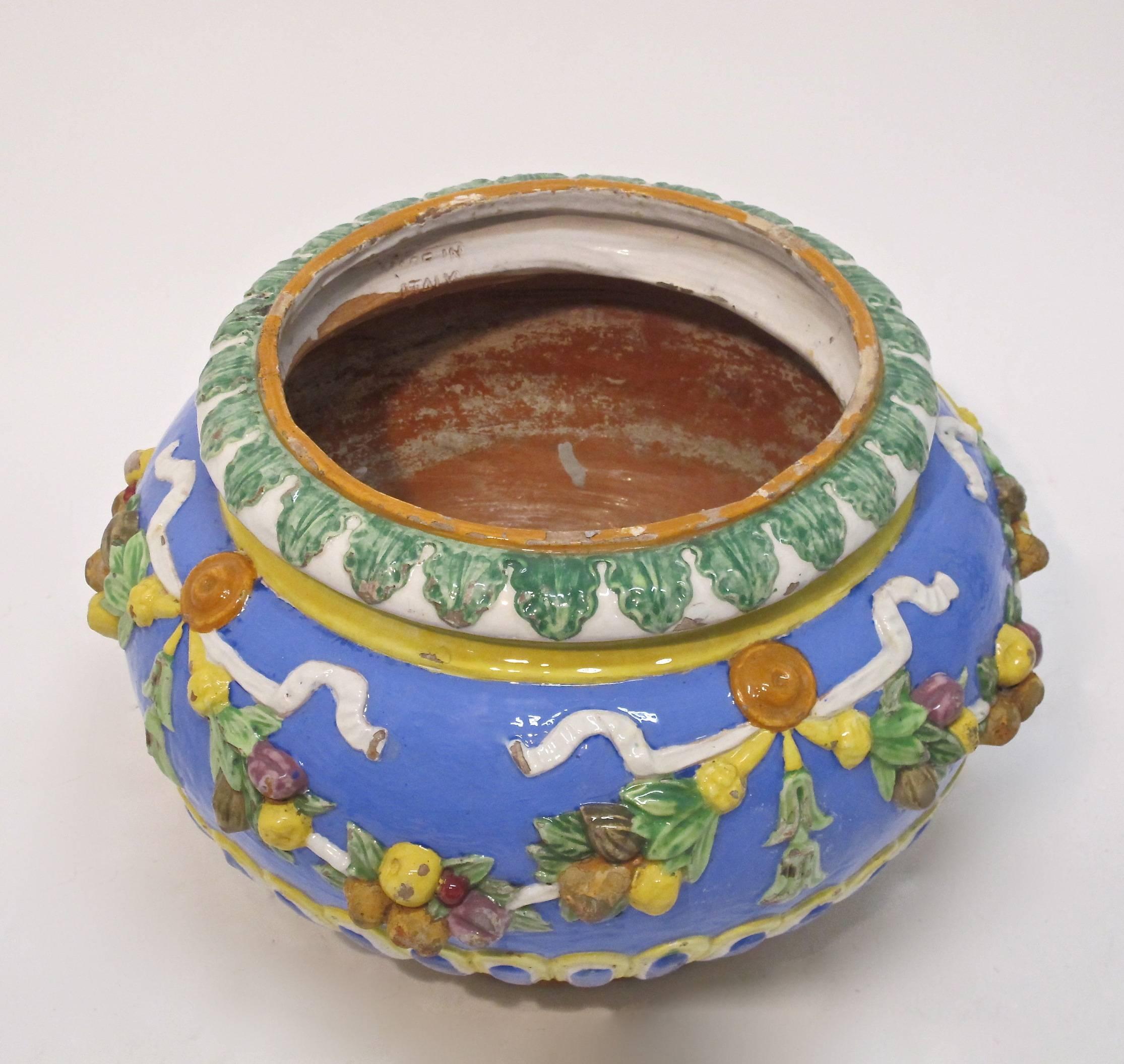 19th Century Italian Della Robbia Terra-Cotta Faience Pot Planter In Good Condition In San Francisco, CA