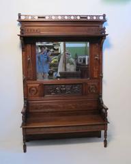 Large Victorian Walnut Hall Bench Coat Rack