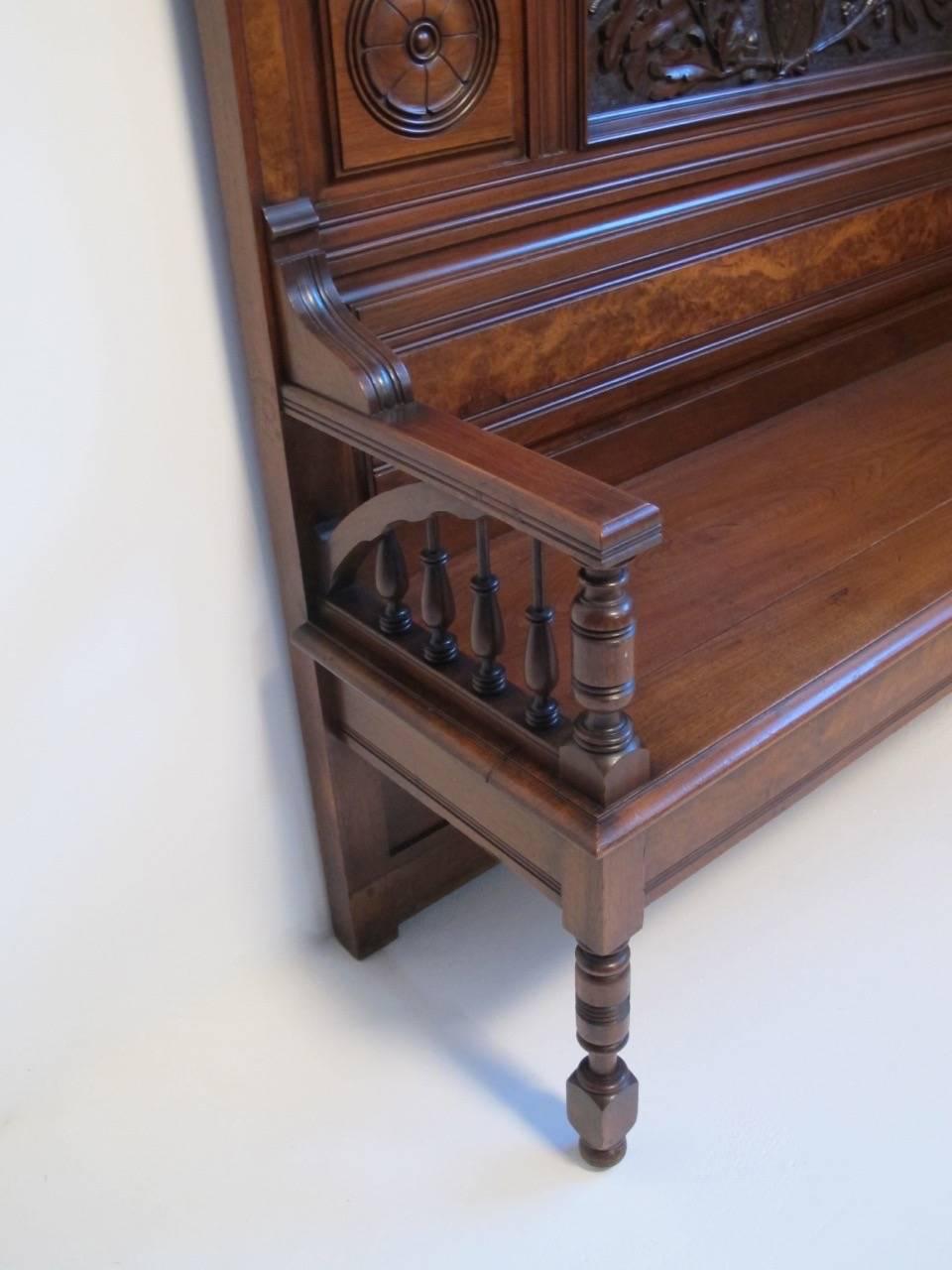Large Victorian Walnut Hall Bench Coat Rack In Good Condition In San Francisco, CA