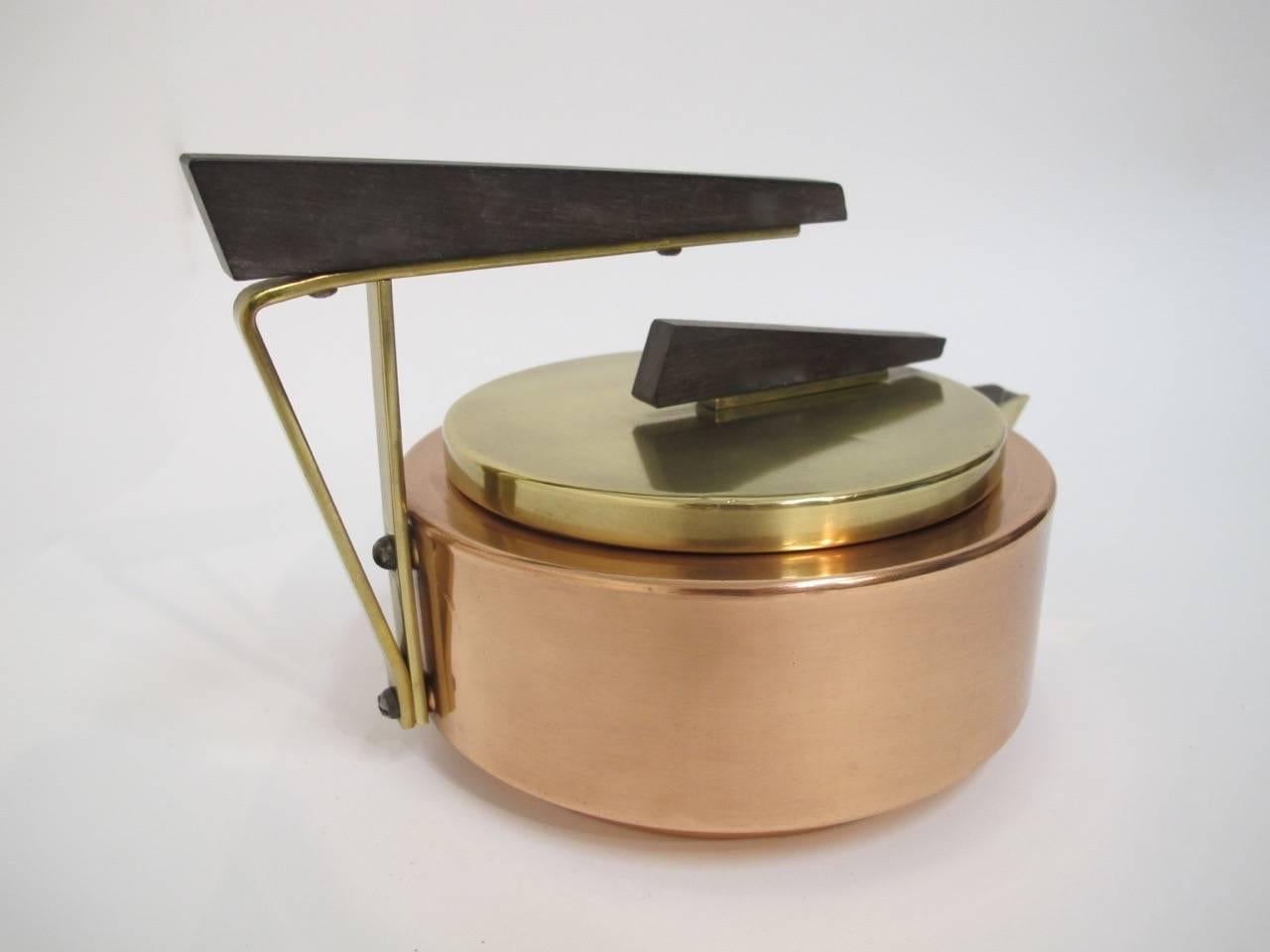 20th Century Art Deco Copper and Brass Teakettle or Teapot