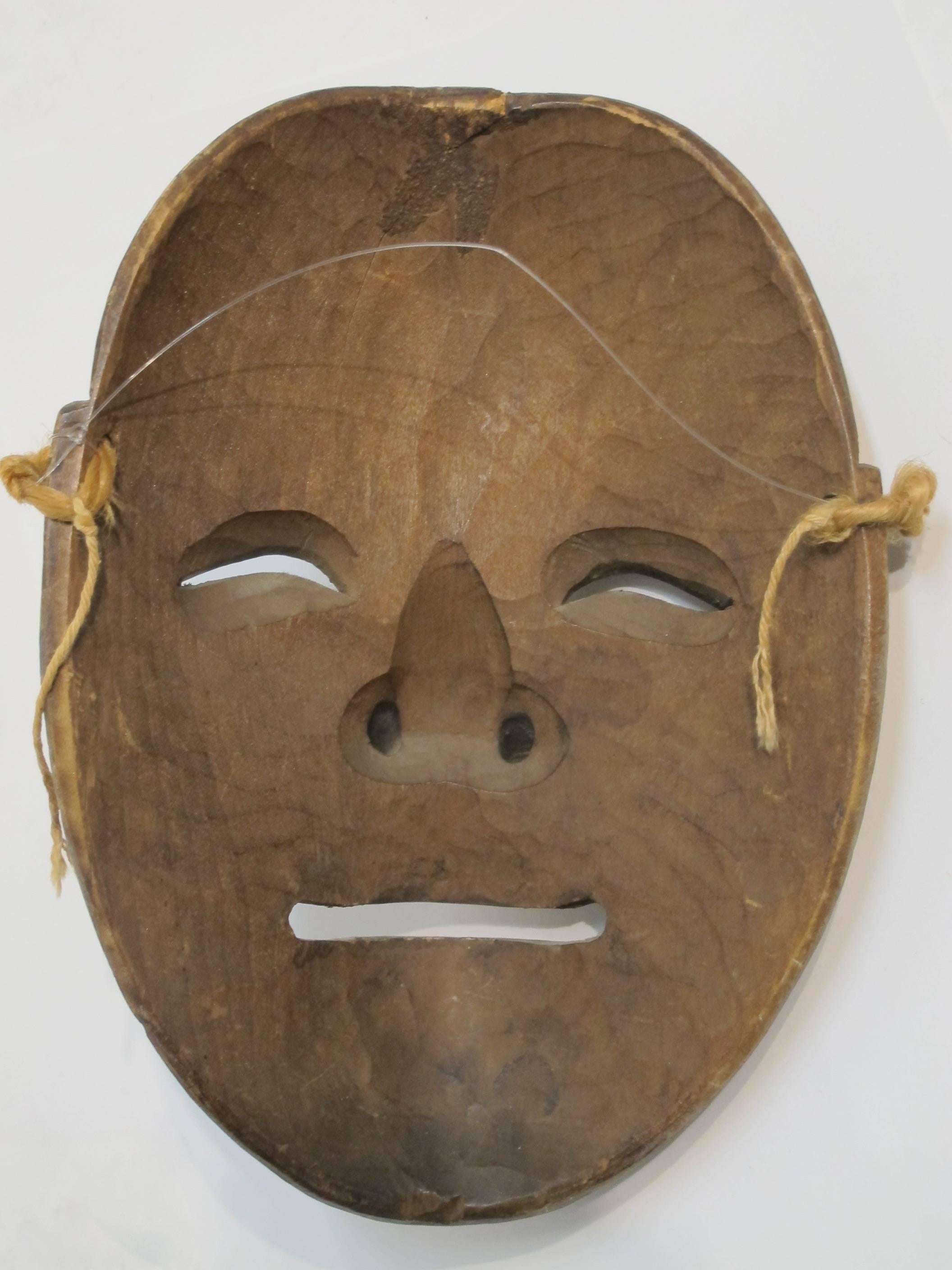 A very realistic carved wood Japanese theater mask with original painted finish.