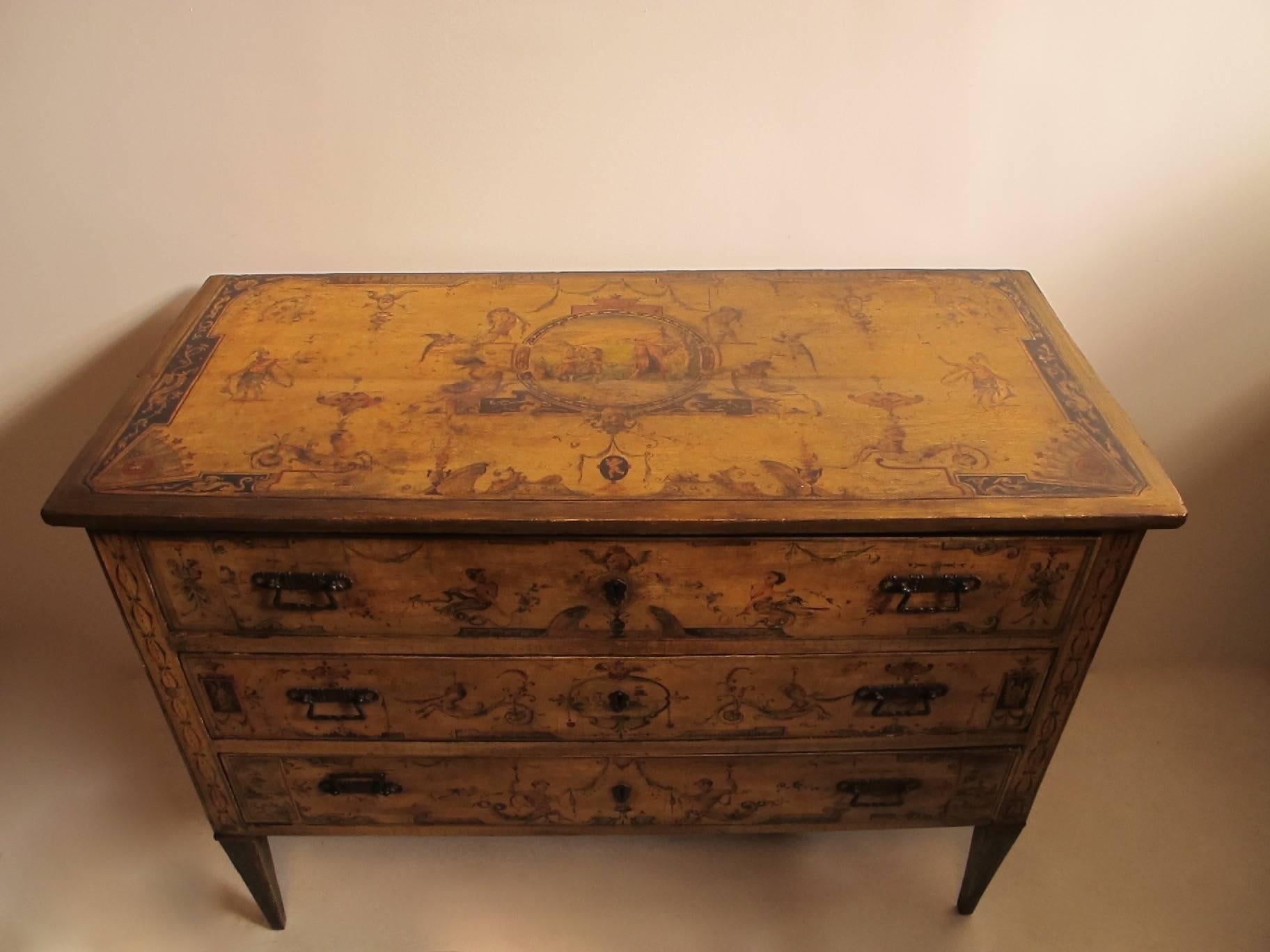 Hand-Painted 18th Century Italian Painted Commode