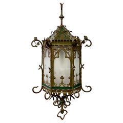 Large Antique Asian Inspired Iron and Steel Lantern, Early 20th Century