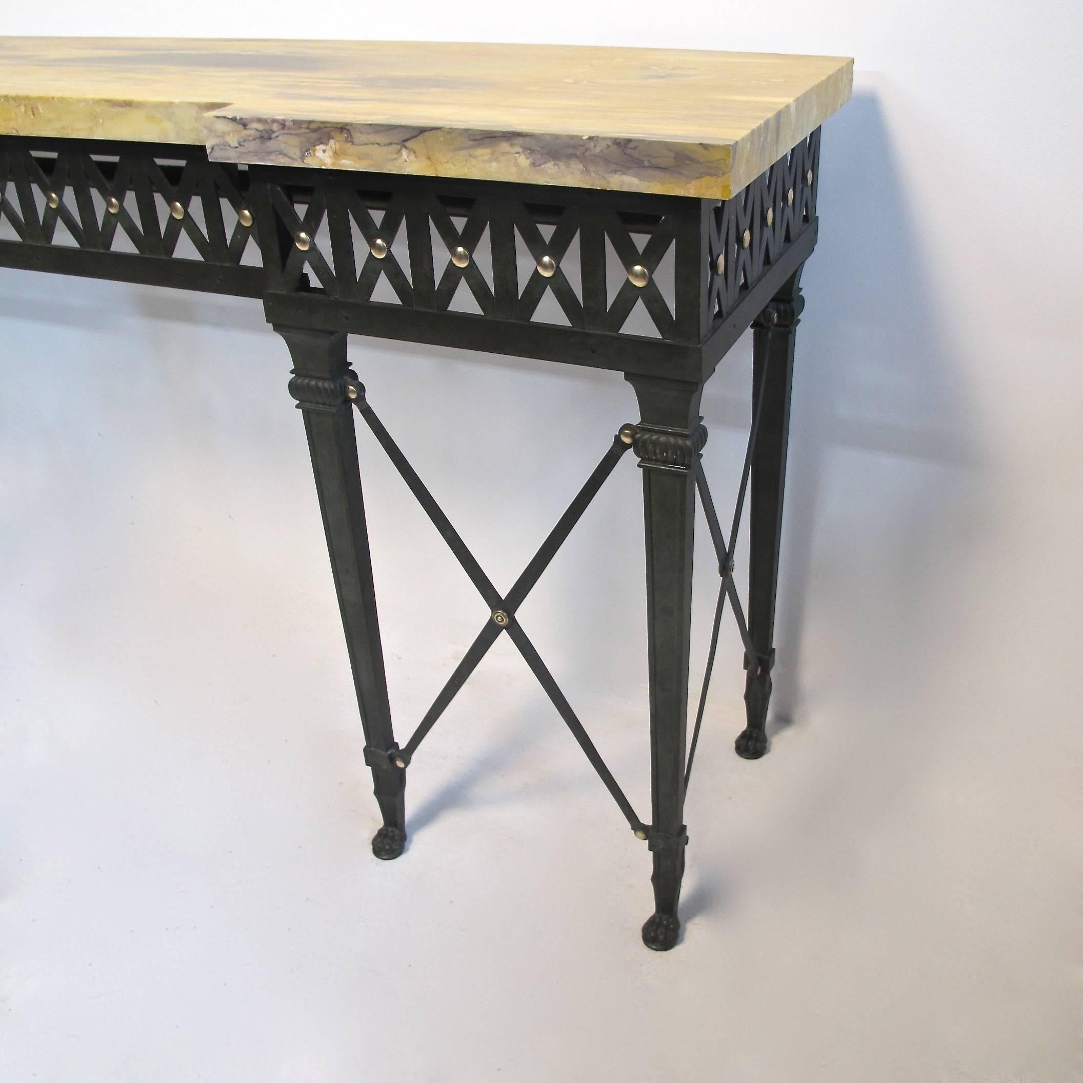 Patinated Neoclassical Style Bronze and Iron Console Table