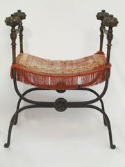 Chaise curule Savonarola en fer forgé et bronze