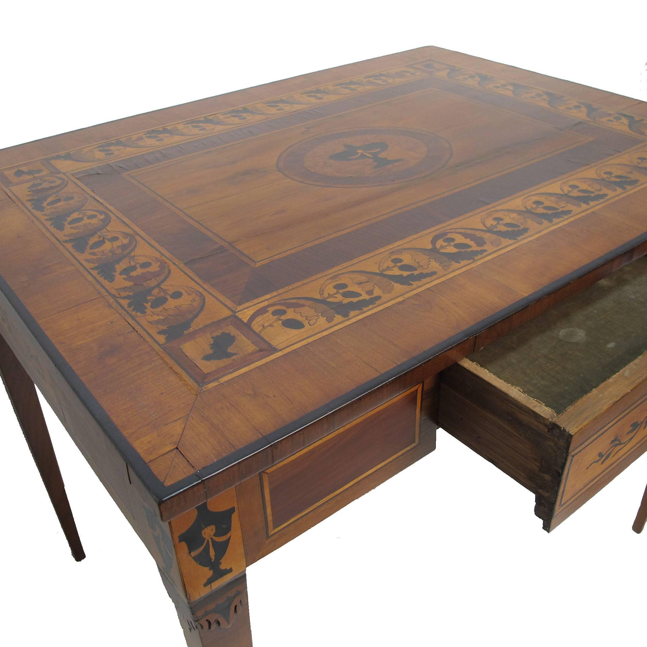 Inlay  Italian Parquetry Inlaid Writing Table Desk, 18th Century For Sale
