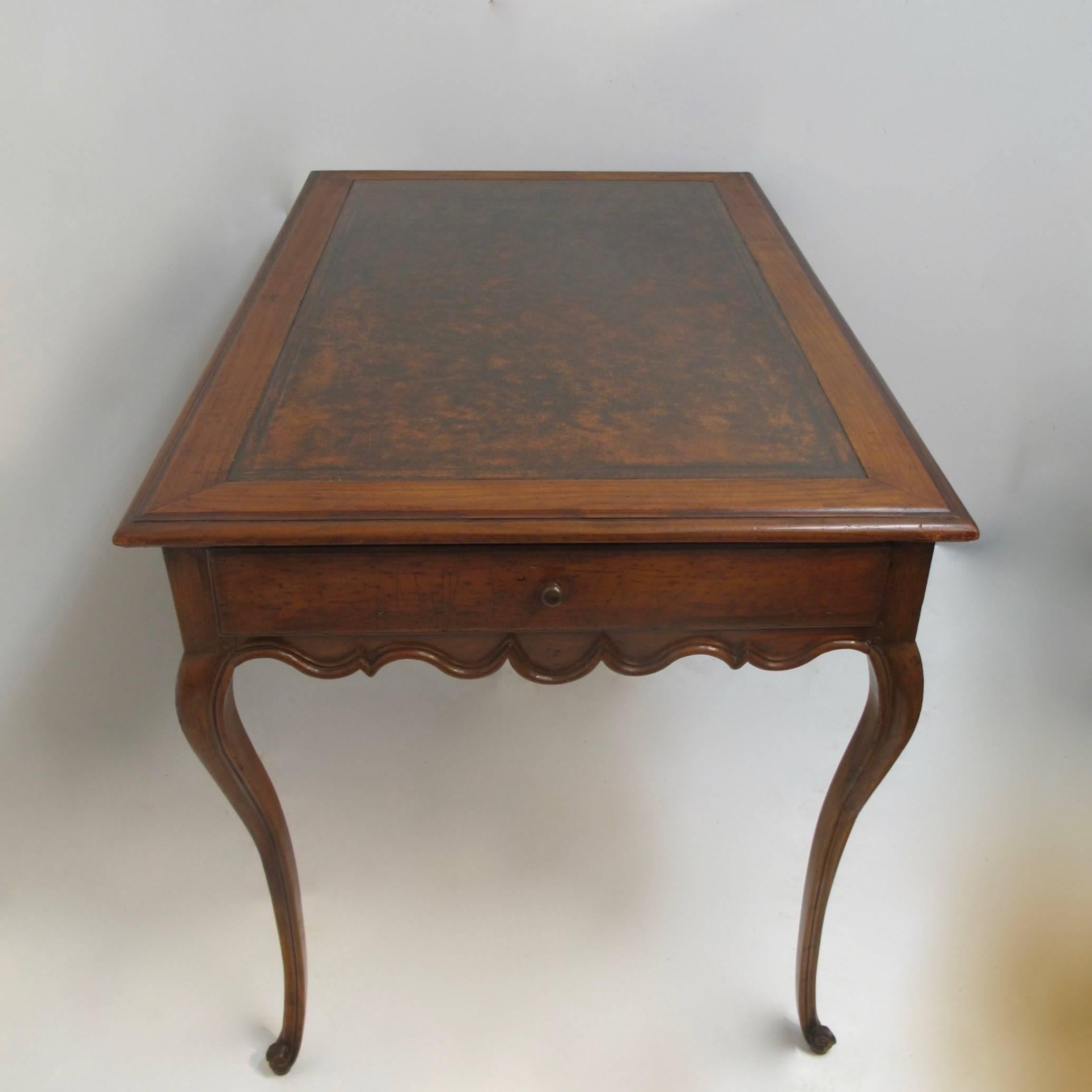 18th Century and Earlier Walnut Writing Table Desk with Inset Leather, French 18th Century