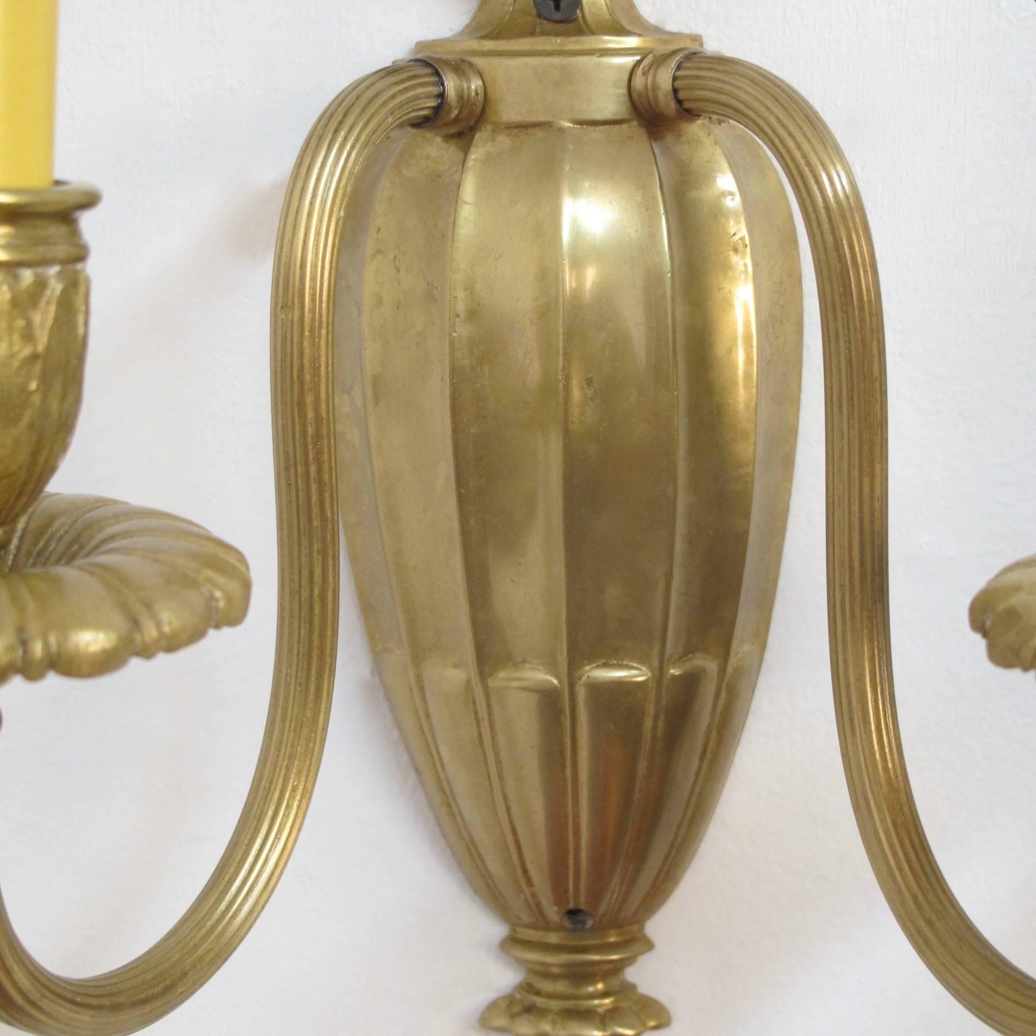 English Pair of Edwardian Brass Sconces For Sale
