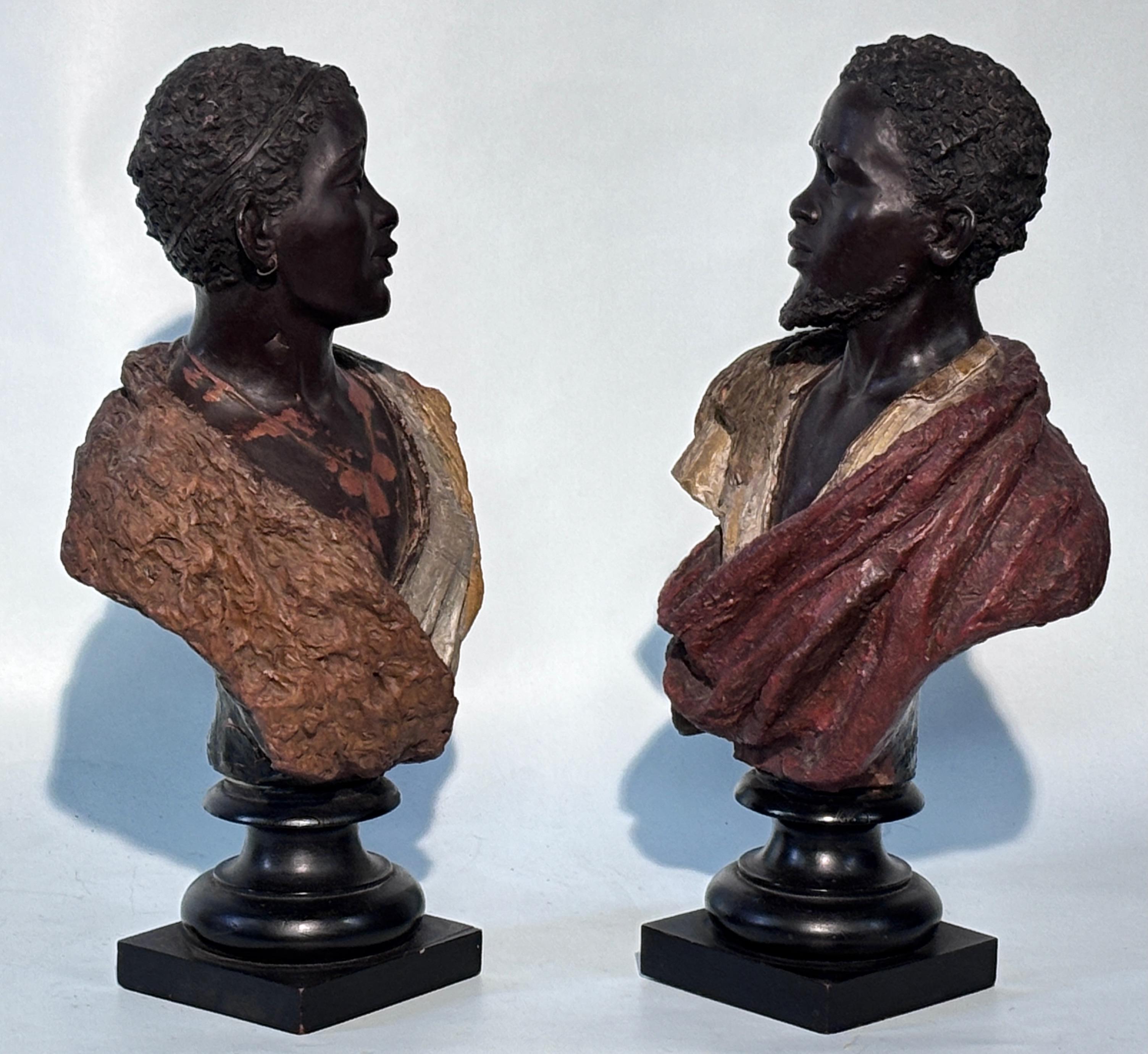 Paar polychrome Terrakotta-Büsten von Friedrich Goldscheider aus dem späten 19. (Österreichisch) im Angebot