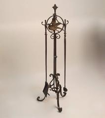 Arts & Crafts Iron Fireplace Stand and Tools
