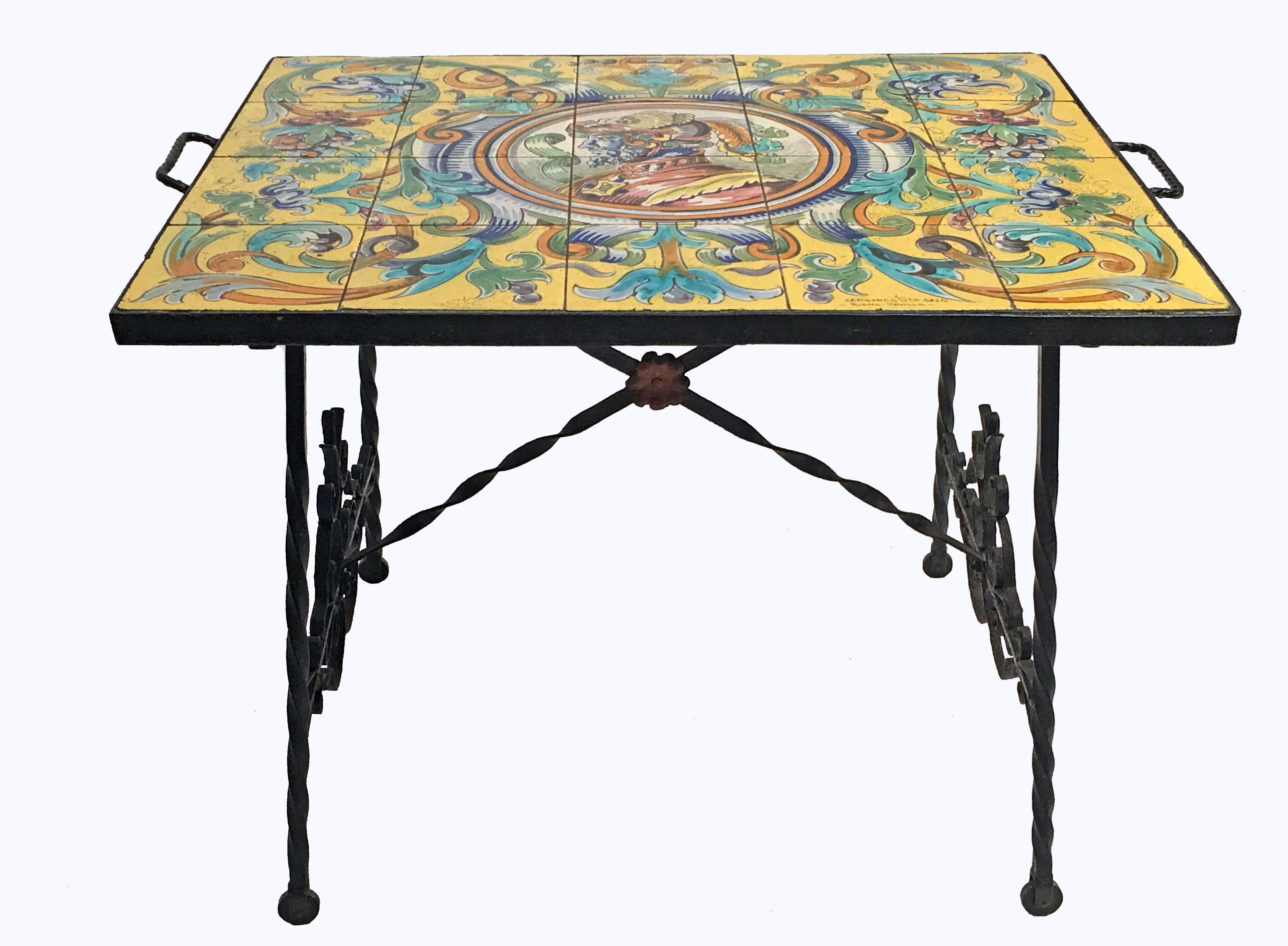 Hand-Wrought Iron Table with Spanish Ceramic Tile Top 1