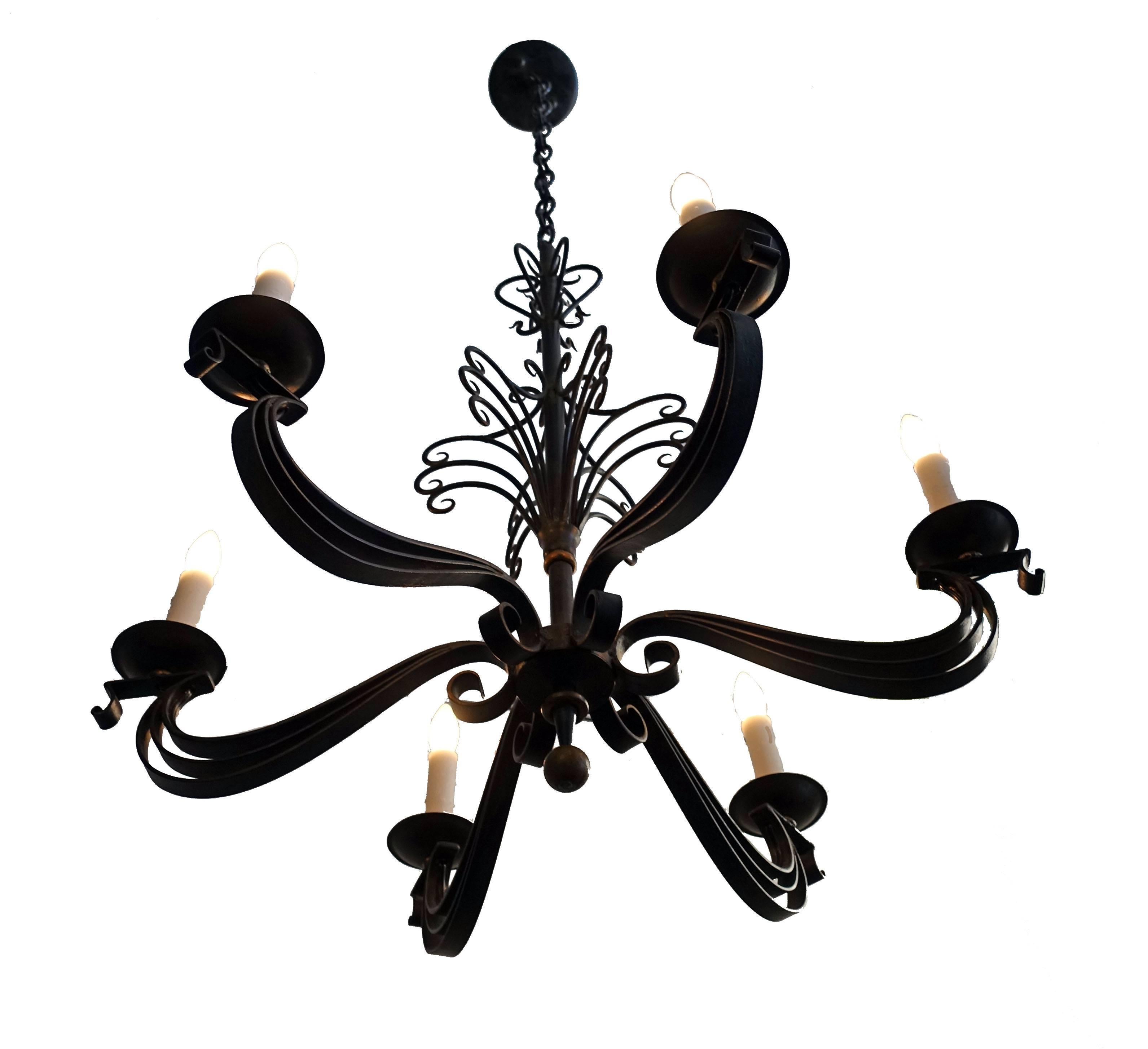 French Wrought Iron Chandelier Light Fixture For Sale 1