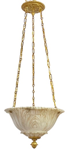 Extraordinary Alabaster Pendent Light Fixture, Italian Early 20th Century