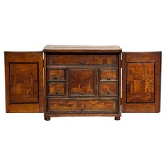 17th Century Augsburg Germany Marquetry Table Top Collectors Cabinet Box