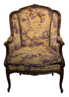 French Bergere Chair with 19th Century Tapestry Upholstery, French 1920's