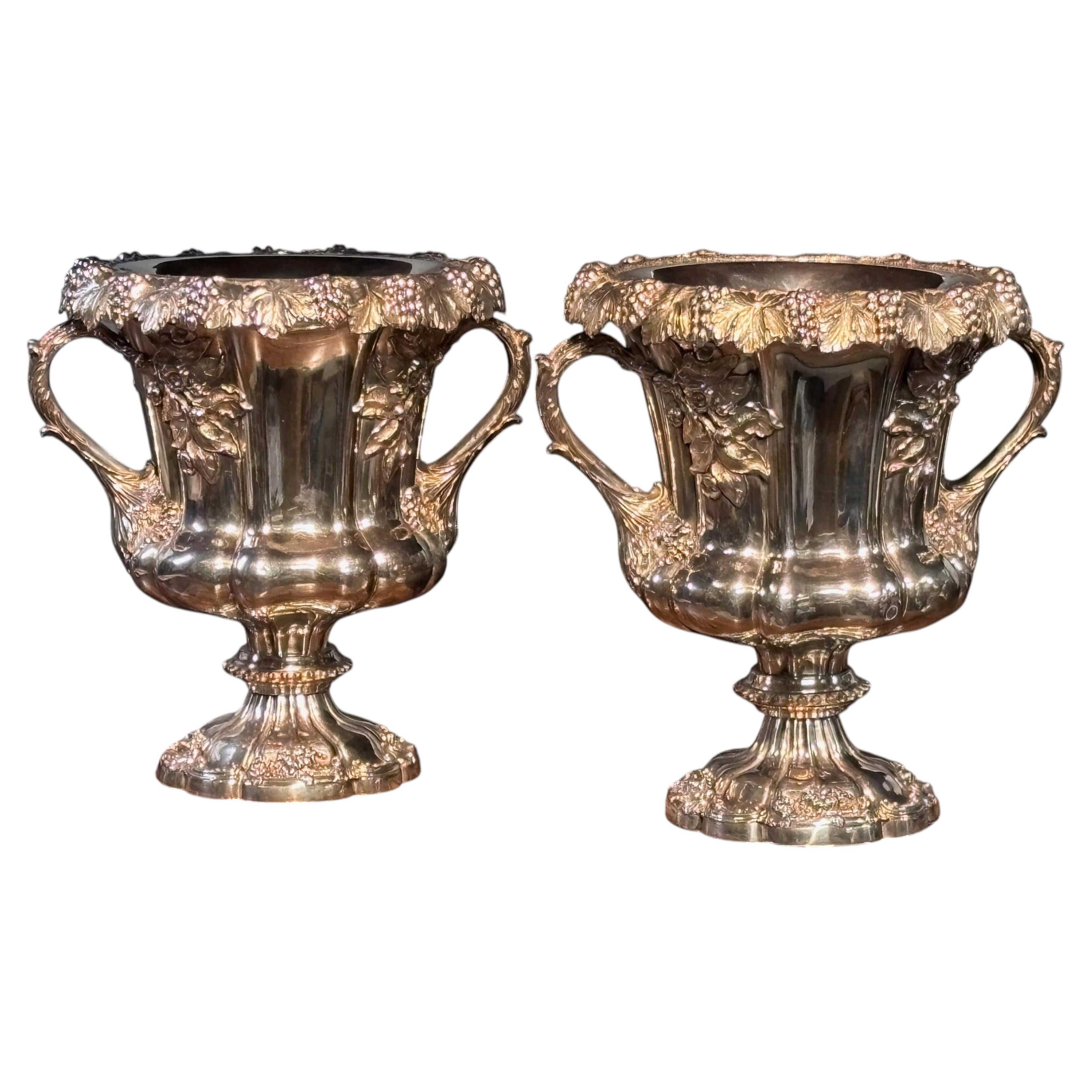 Pre-owned Sheffield Pair Of English Wine / Champagne Coolers, Early 19th Century In Silver