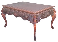 Elaborately Carved Cedar Wood Writing Table / Center Table, Japan 1885-1910