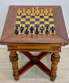 English Walnut Game Table with Game Pieces, 1890-1910