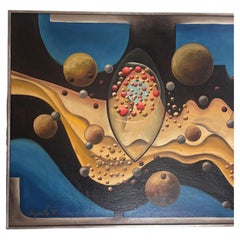 Grande quadro astratto surrealista firmato Bagush "71
