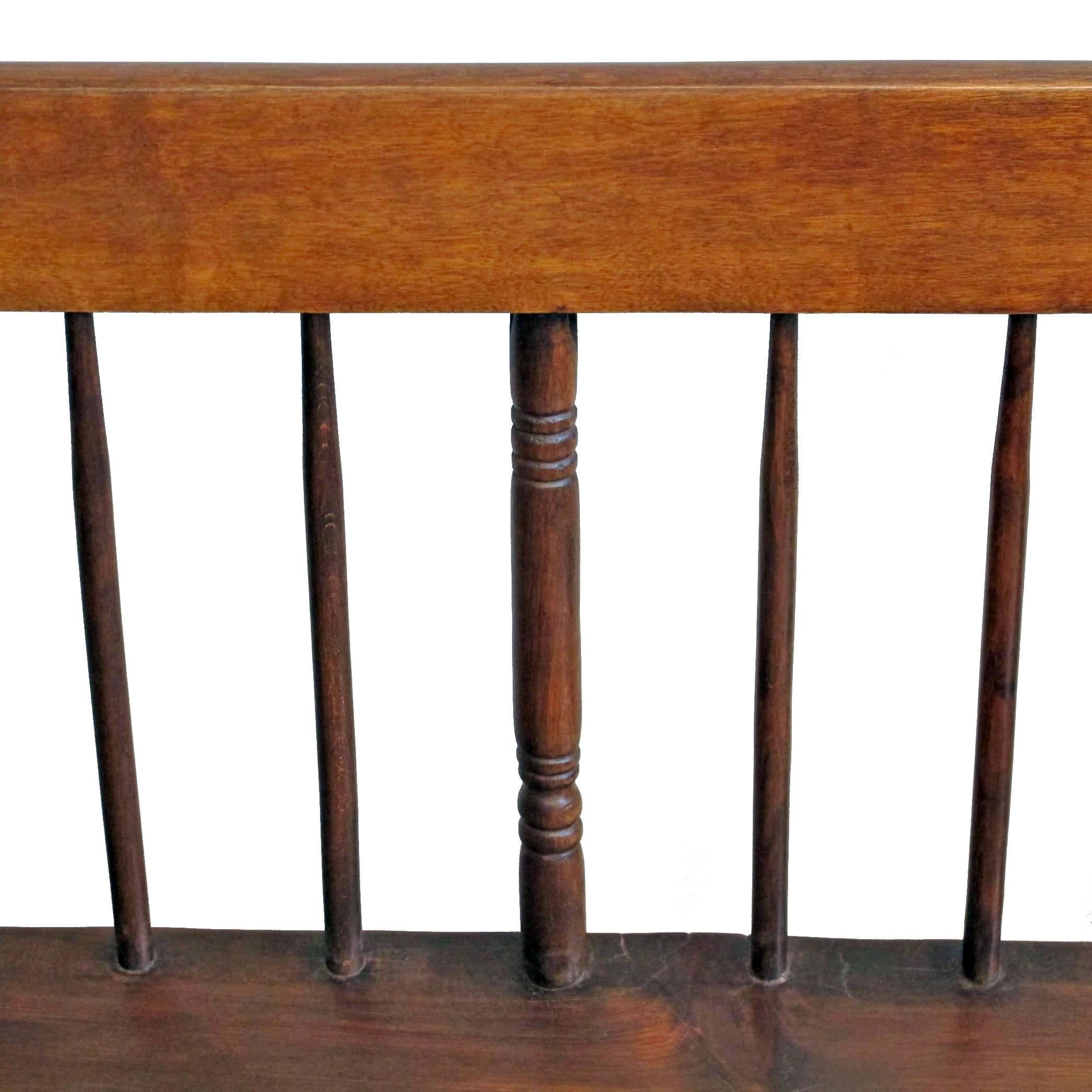 Extraordinary Pine and Mixed Wood Spindle Back Bench, American, 19th Century 1