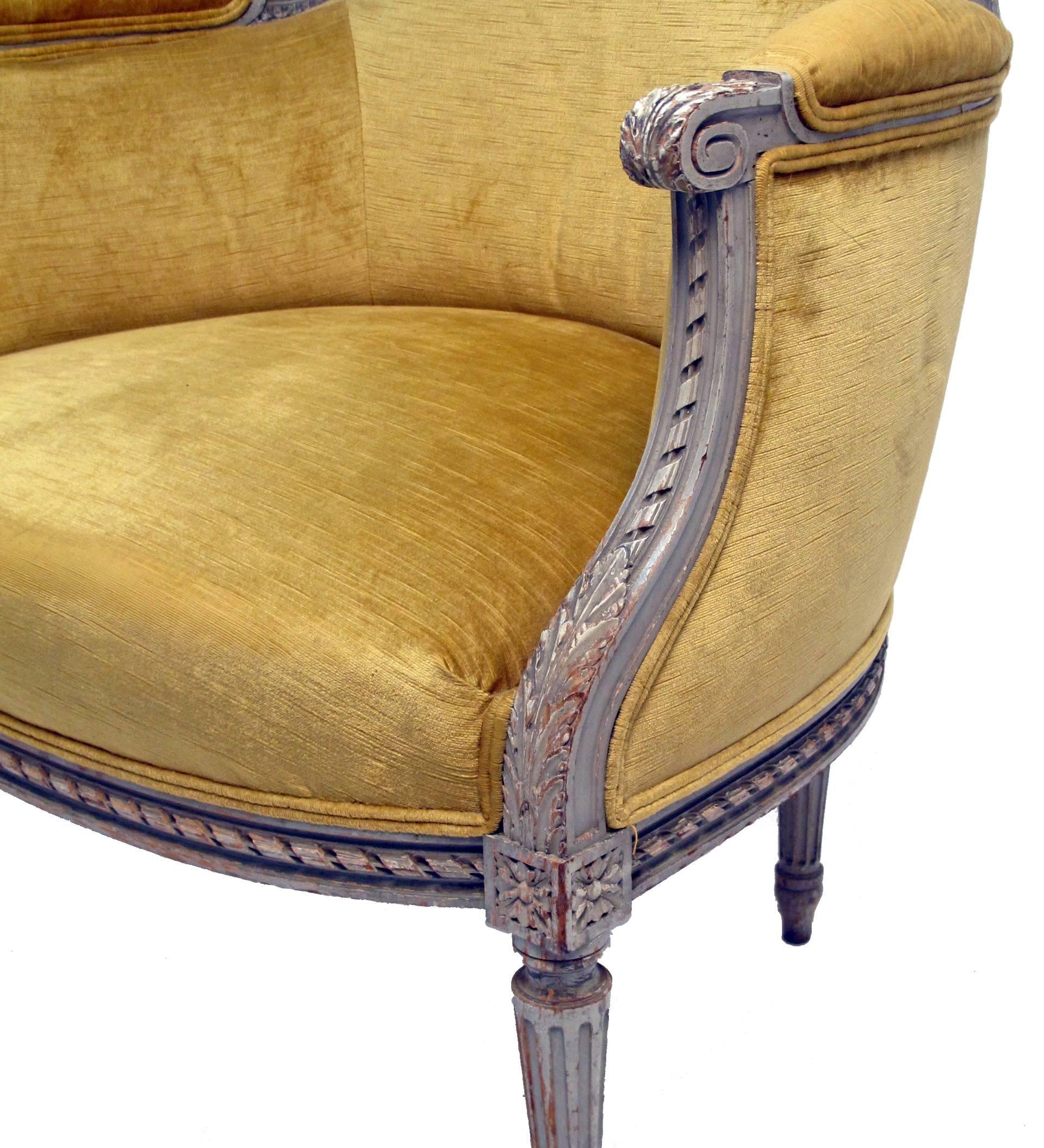 20th Century French Louis XVI Style Bergere Chair with Ottoman, circa 1920s