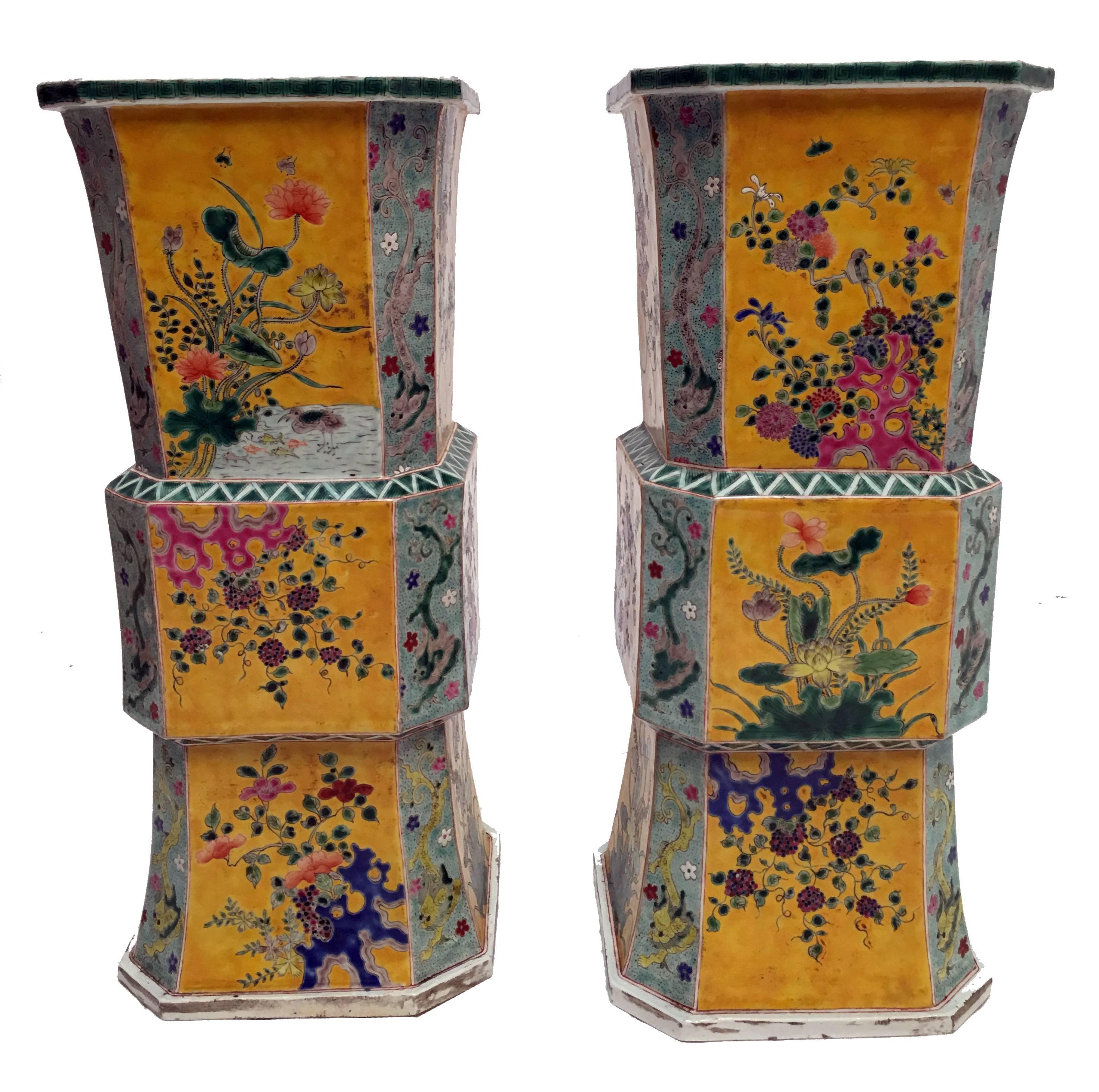Hand-Painted Large Pair of 19th Century Japanese Meiji Vases For Sale