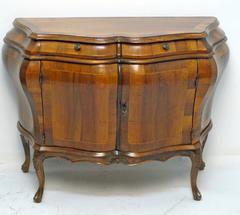Rococo Style Walnut Bombe Commode with Mahogany Cross-Banding