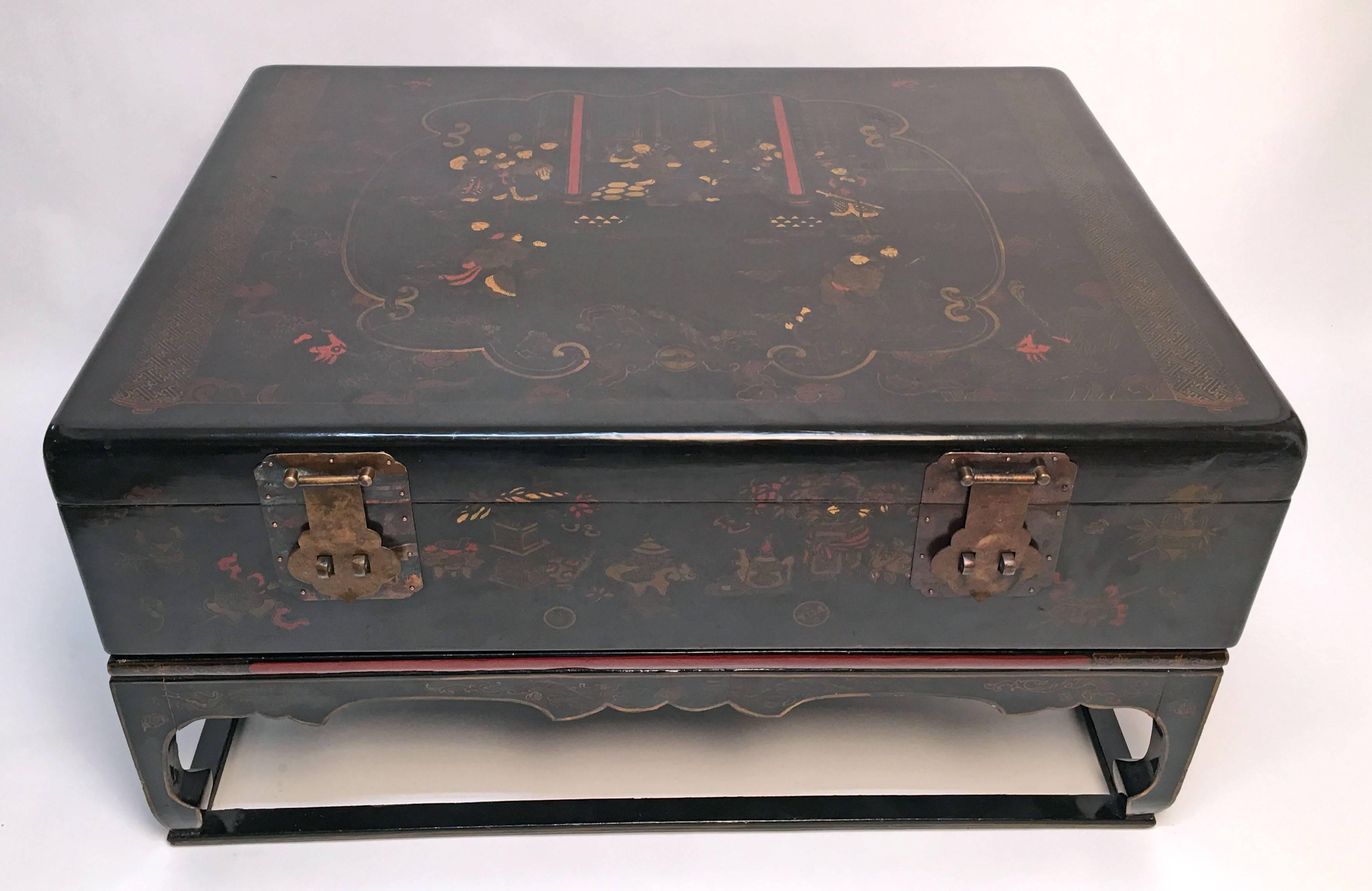 Chinese 19th Century Lacquered Robe Trunk on Later Custom Stand as Coffee Table 4