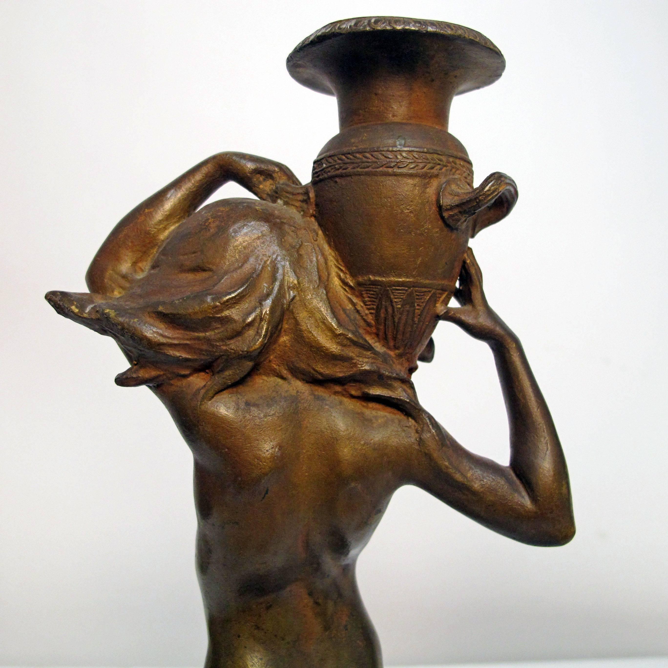 19th Century Art Nouveau Bronze Candlesticks