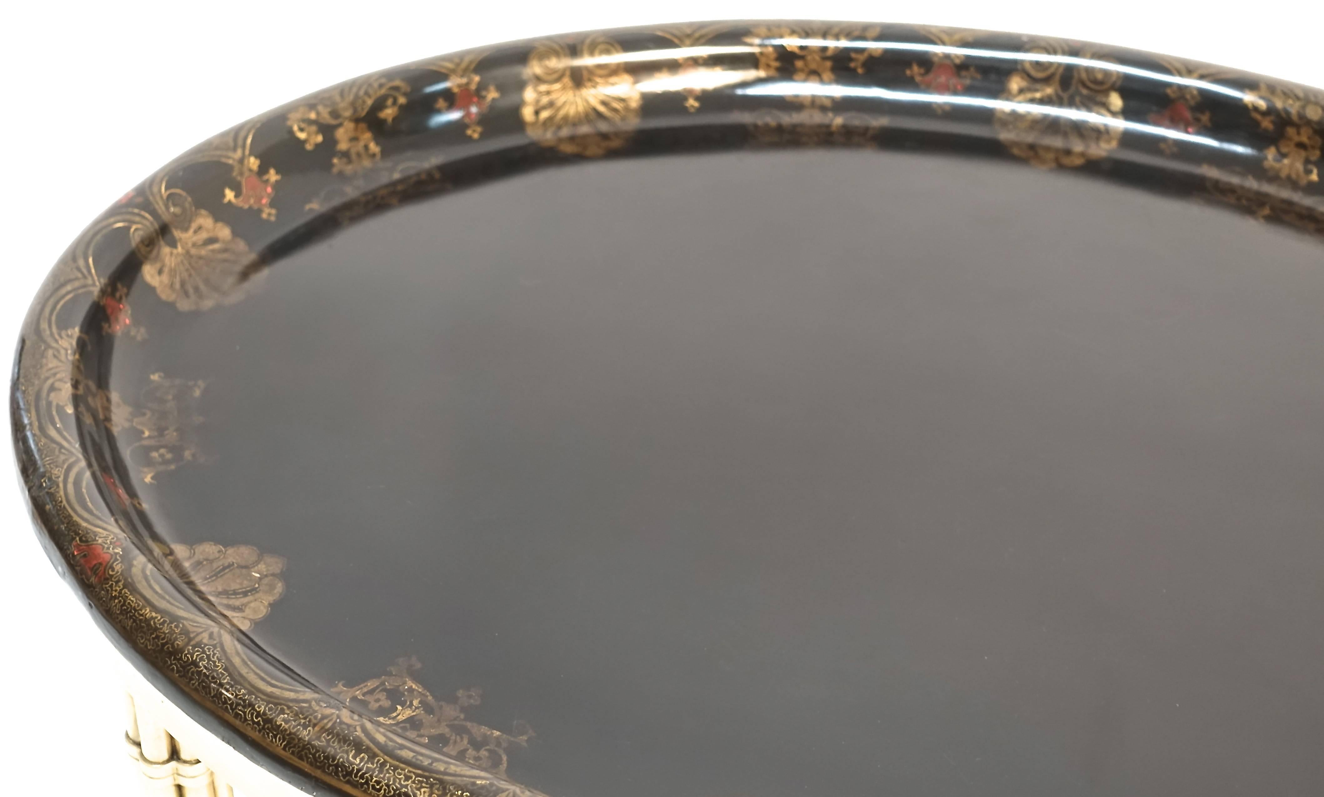 Regency Large 19th Century Black Oval Papier Mâché Tray Coffee Table, English